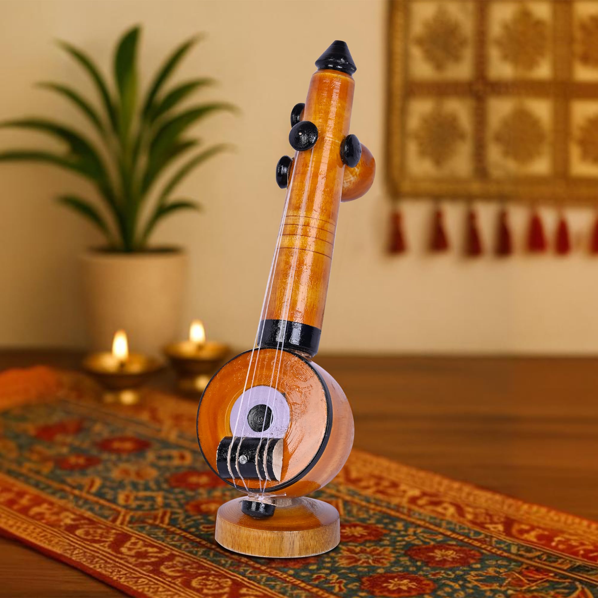 HEENA HOME DECOR Handmade Wooden Veena Showpiece 24 cm | Miniature Musical Instrument Model | Decorative Ethnic Handicraft for Home Décor, Office Table & Gifting-image-14