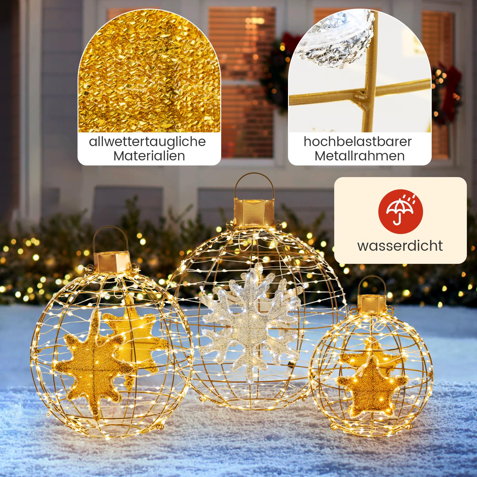 COSTWAY 3er Set LED Dekokugel, Leuchtkugel, Weihnachtsdeko, Weihnachtsbeleuchtung für innen und außen