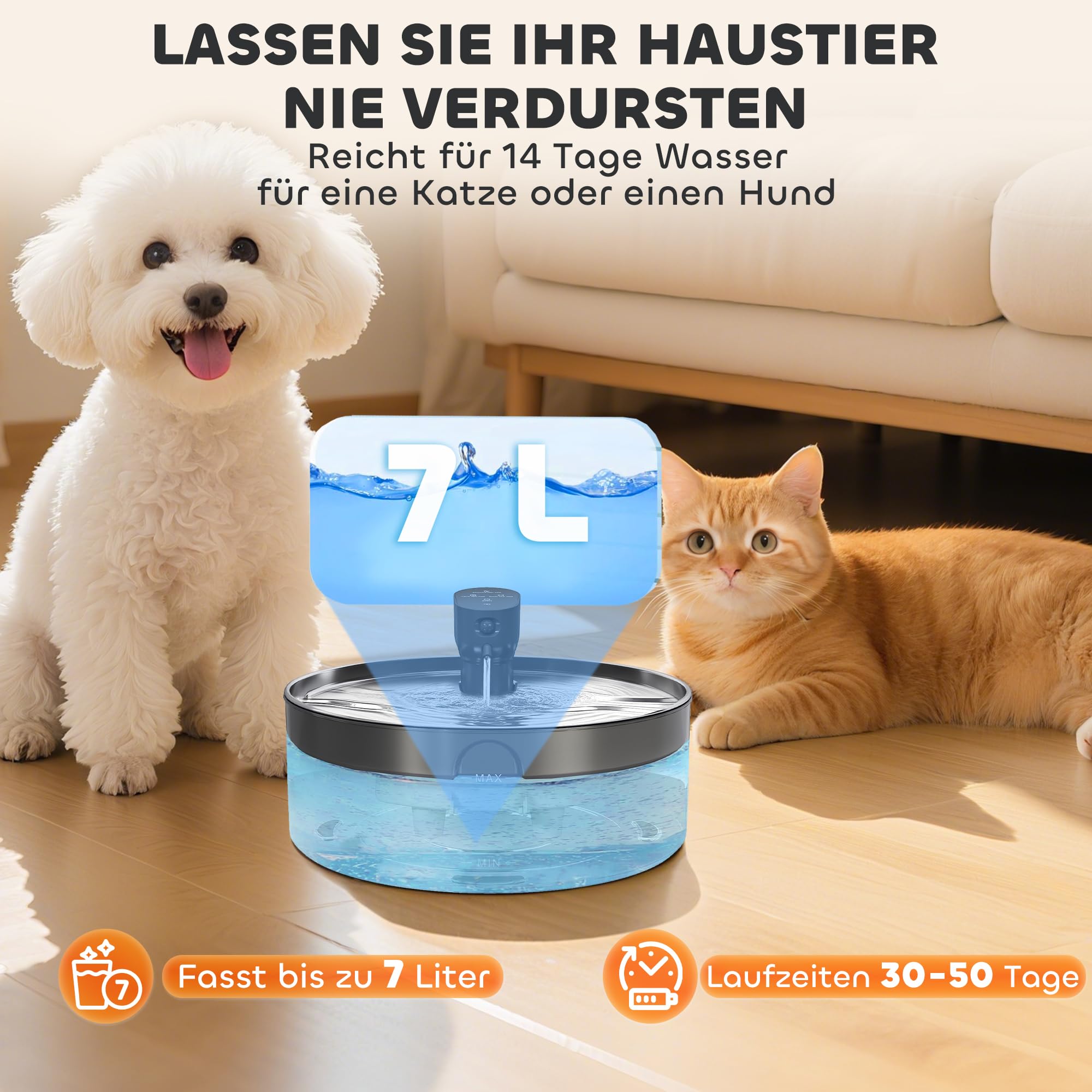PawHut Fontanella per gatti 7L acciaio inox LED Nero | Pompa silenziosa, finestra livello acqua, filtro carbone attivo, sensore movimento, sistema filtrazione, a batteria cani