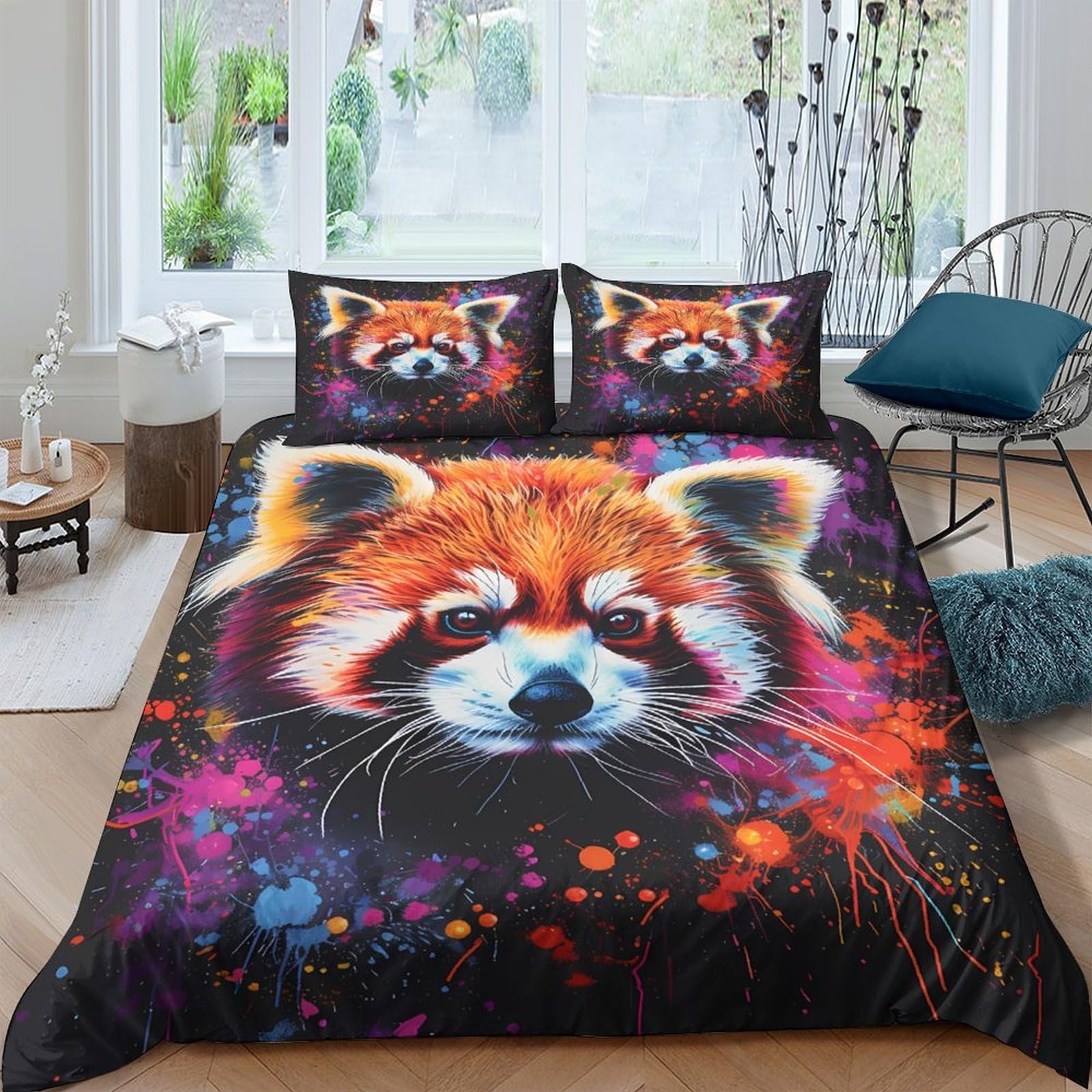 Ctjqhvkz Style-9 3D Printed Red Panda Fitted Sheet Microfiber Soft Breathable Abstract Splash Bed Sheet For Bedroom Dorm Decor Single（135X200cm）