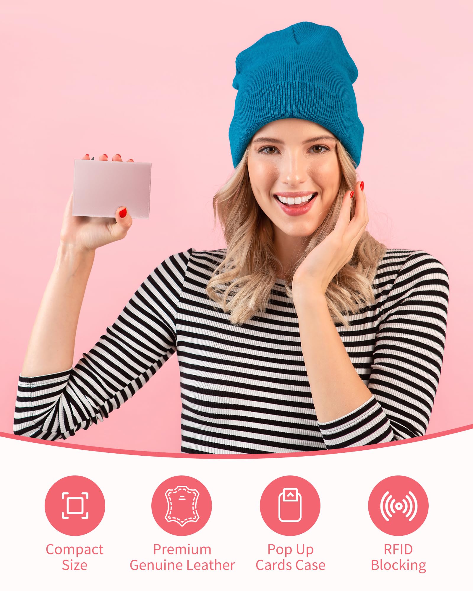 ROYAL KIT Geldbörse für Damen – Schlankes Kreditkartenetui, Pop-Up-Kartenetui, genarbtes Leder, RFID-Blockierung, minimalistisches und kleines Design, hält 13 Karten und 15 Rechnungen mit