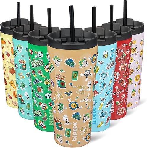 BJPKPK Vaso de 22 onzas con tapa y pajita, taza de café de viaje de acero inoxidable, vasos aislados, fiesta de primavera, color marrón