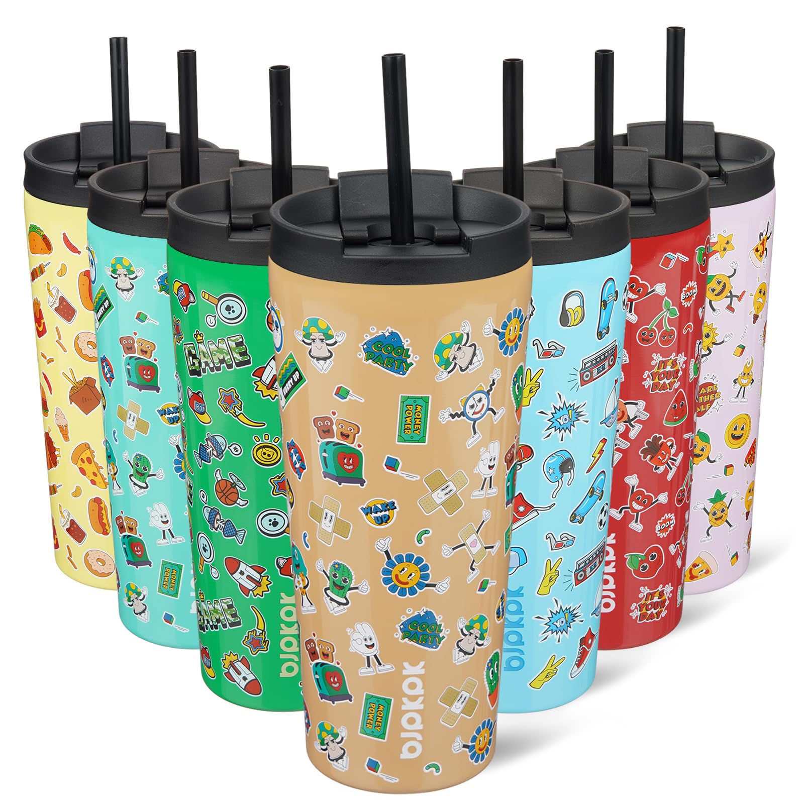 BJPKPK 22 oz Coffee Tumbler with Straw, Insulated Stainless Steel Cup