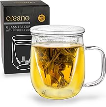 Creano 450ml Tea Glass - Large Tea Cup with Strainer and Glass Lid - An Ideal Teapot