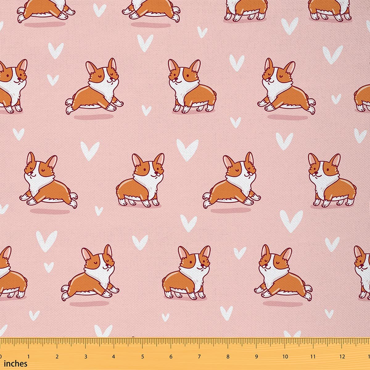 Corgi Upholstery Fabric for Chairs, Dog Lover Fabric by The Yard, Cartoon Pet Puppy Decorative Fabric, Animal Cartoon Hearts Pattern Fabric by The Yard, 1 Yard, Pink