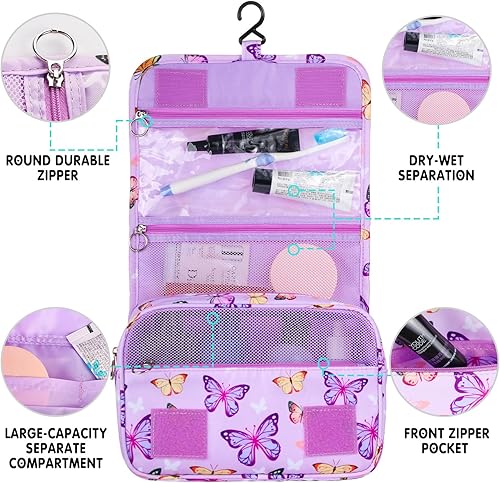 Miniatura 5 de Hapycat Neceser colgante para niños para niñas y niños, púrpura, ((Butterfly-Purple), Neceser colgante para niños para niñas