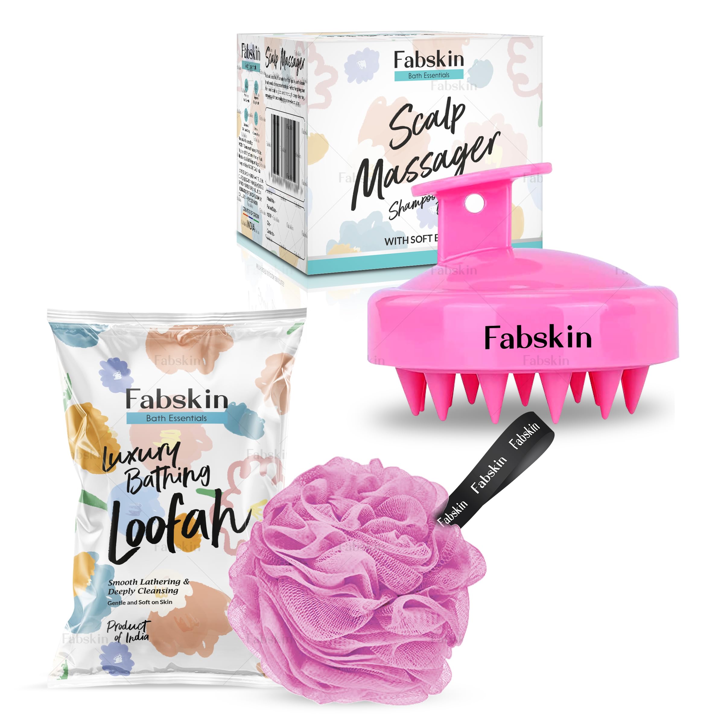 FABSKIN Loofah for Bathing & Scalp Massager Shampoo Brush Combo For Men & Women | Pink-picture-33