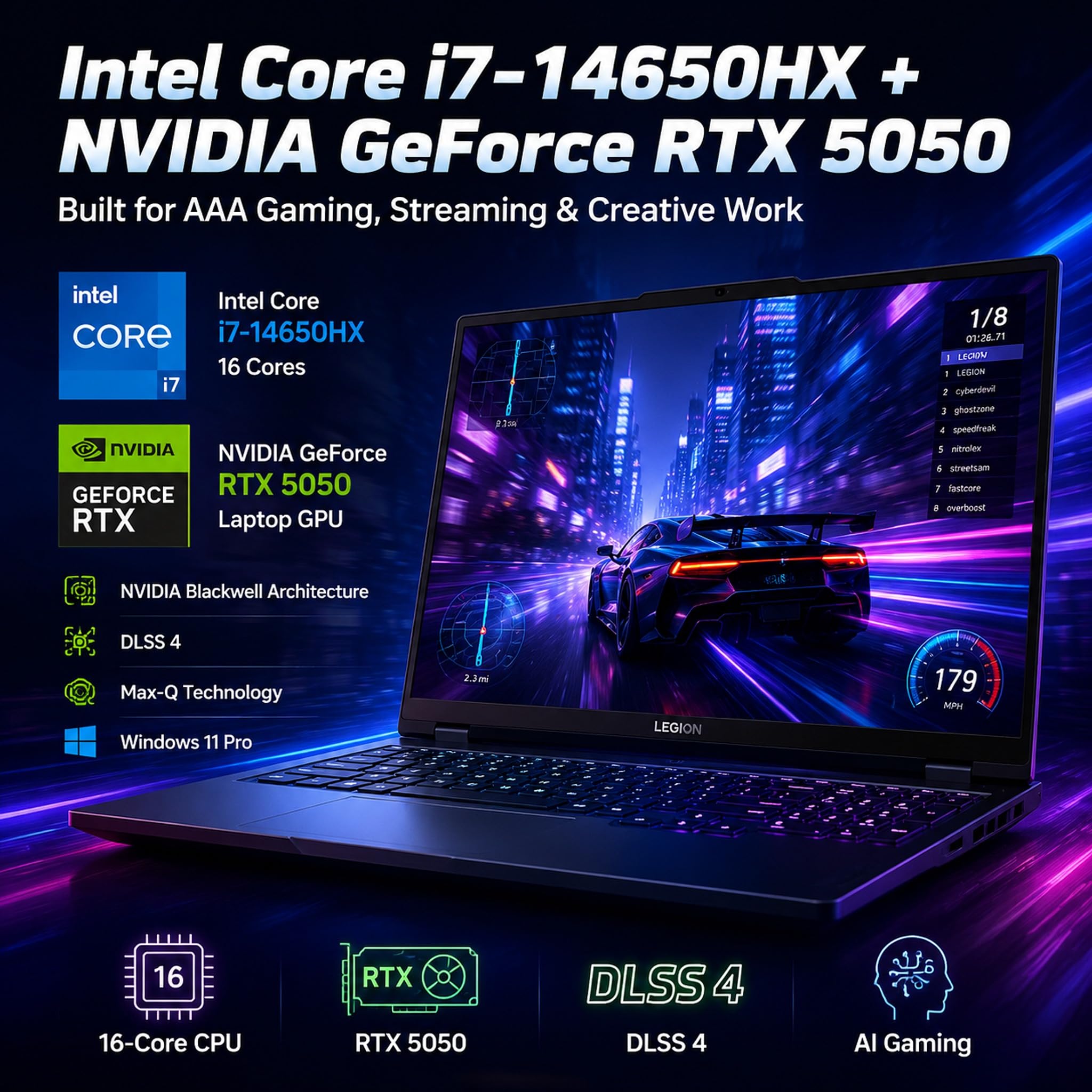 ASUS Ordinateur portable de jeu ROG Strix G16, processeur graphique NVIDIA GeForce RTX 5050, Intel 16-Core i7-14650HX, 16" FHD+ 165 Hz/3 ms, 32 Go DDR5, 1 To SSD, Wi-Fi 7, Windows 11 Pro