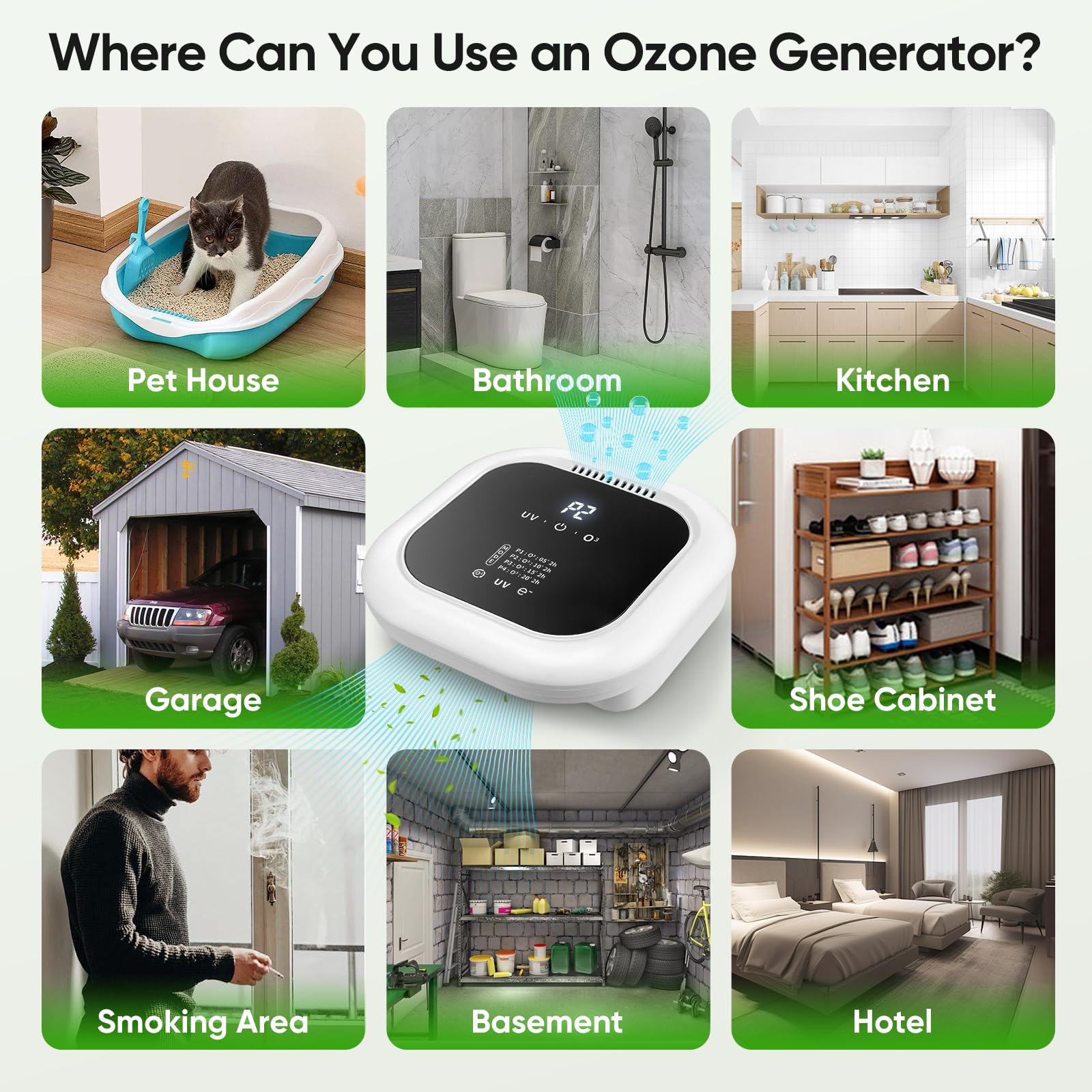 Purificatore D'Aria,Generatore Di Ozono 5000 Mah,Con Sterilizzazione Uv,Aromaterapia,4 Modalità,Ozonizzatore,Ionizzatore Per Ambienti,Bagno, Cucina,Auto,Animali Domestici