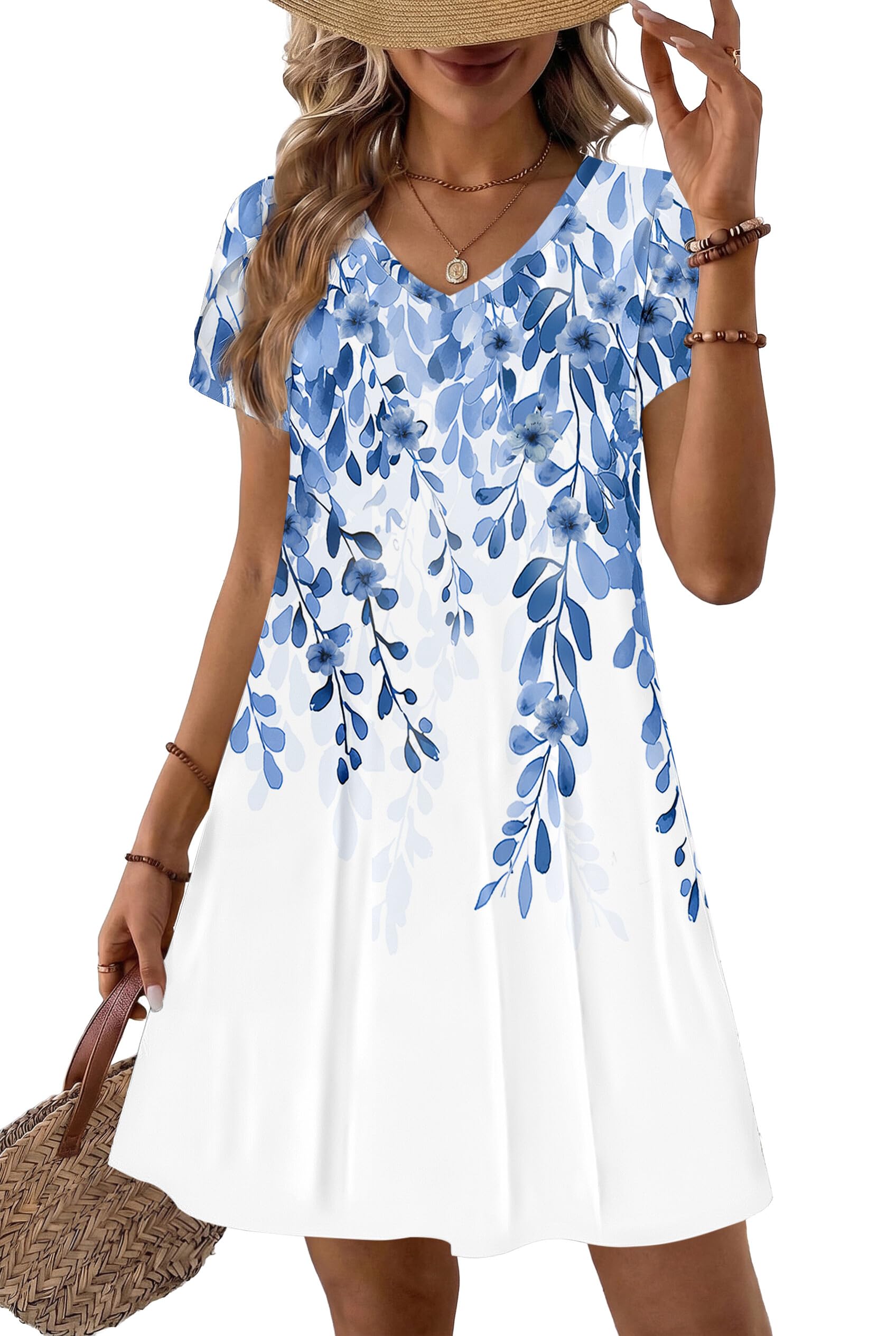 Zeagoo Womens Summer A-Line Dress with Pockets Mini Short Sleeve Dresses Flowy Beach Swing Dress 2026 Vacation Travel