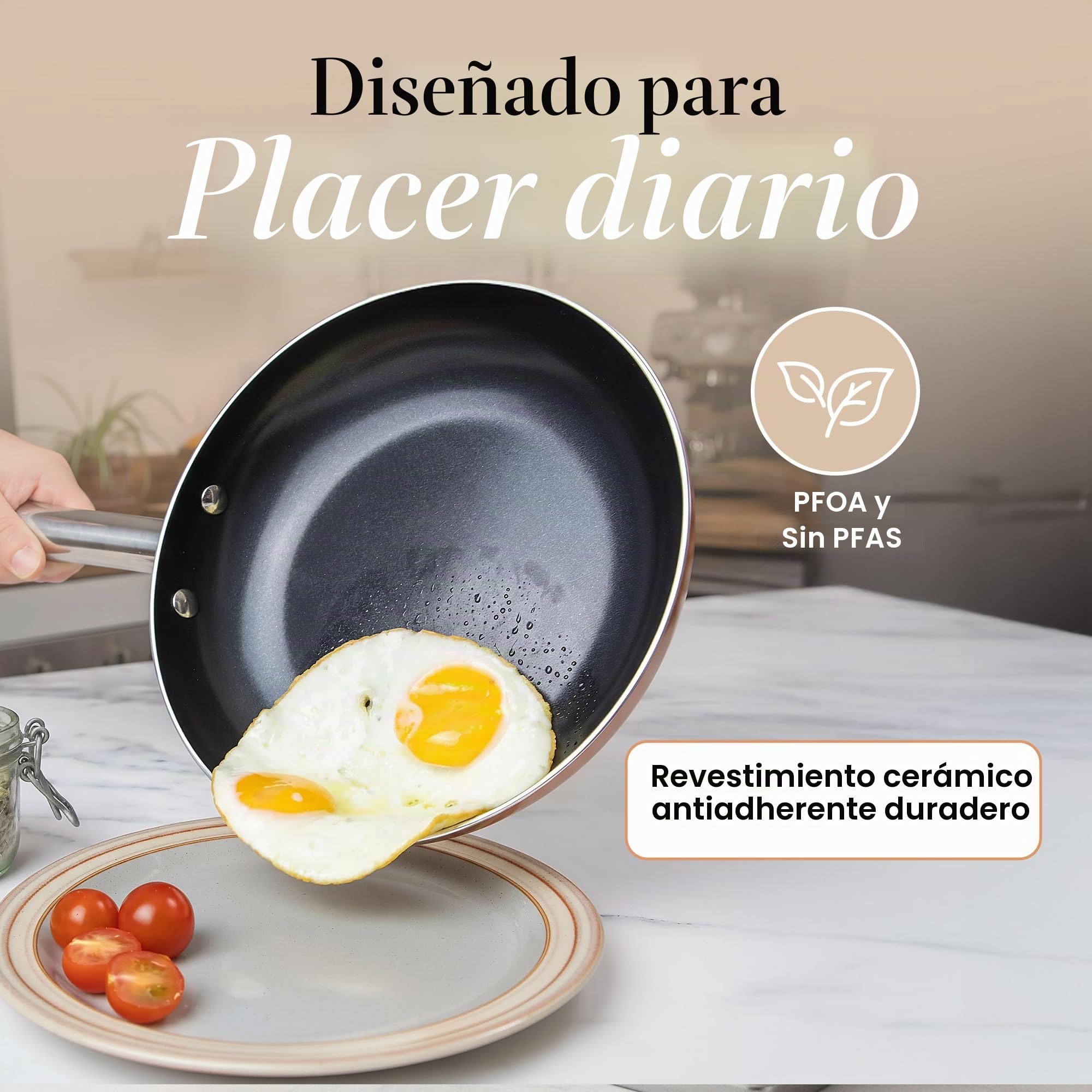 Juego de ollas y sartenes antiadherentes – Juego de ollas de inducción – 8 utensilios de cocina con tapas – Ollas de cobre y sartenes – por Nuovva