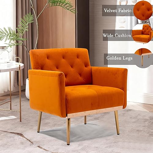 Miniatura 7 de SZLIZCCC Silla decorativa cuadrada tapizada con capitoné, sillón individual suave, sillón de asiento profundo de terciopelo, silla individual con