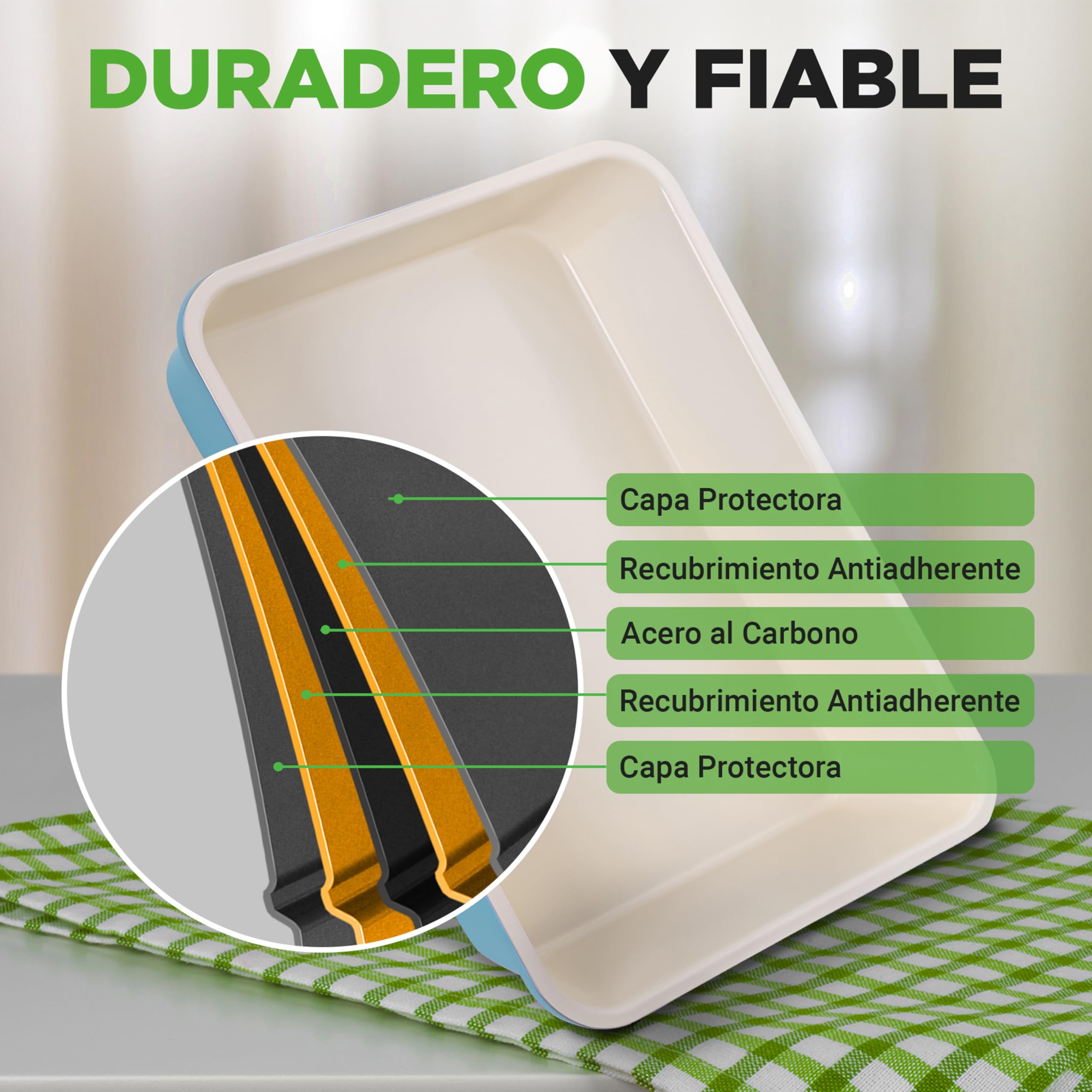 Nutrichef bandejas horno, Para galletas, Bizcochos, Moldes para muffins y pasteles, Set de 6 piezas, Duraderas, Antiadherentes