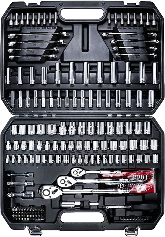 Mechanics Tool Set, 1/4 in, 3/8 in and 1/2 in Drive socket set, 202 Piece