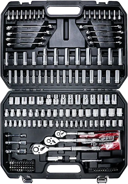 AMM Mechanics Tool Set, 1/4 in, 3/8 in and 1/2 in Drive socket set, 202 Piece