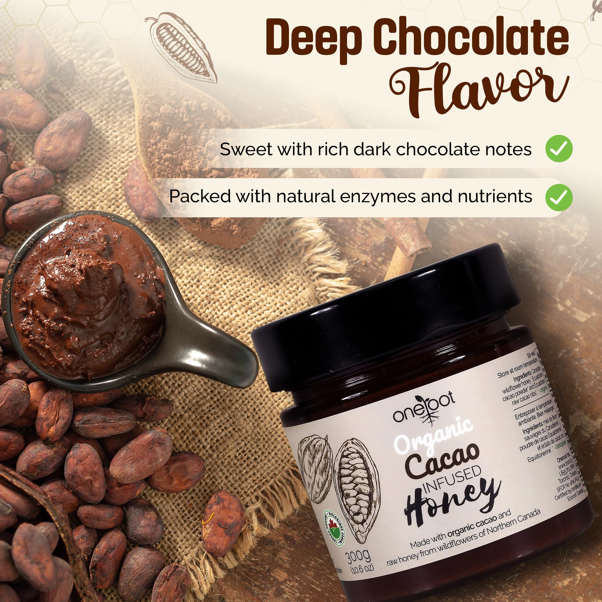 Amazon.com : OneRoot Organic Cacao Infused Honey – 300g / 10.6oz