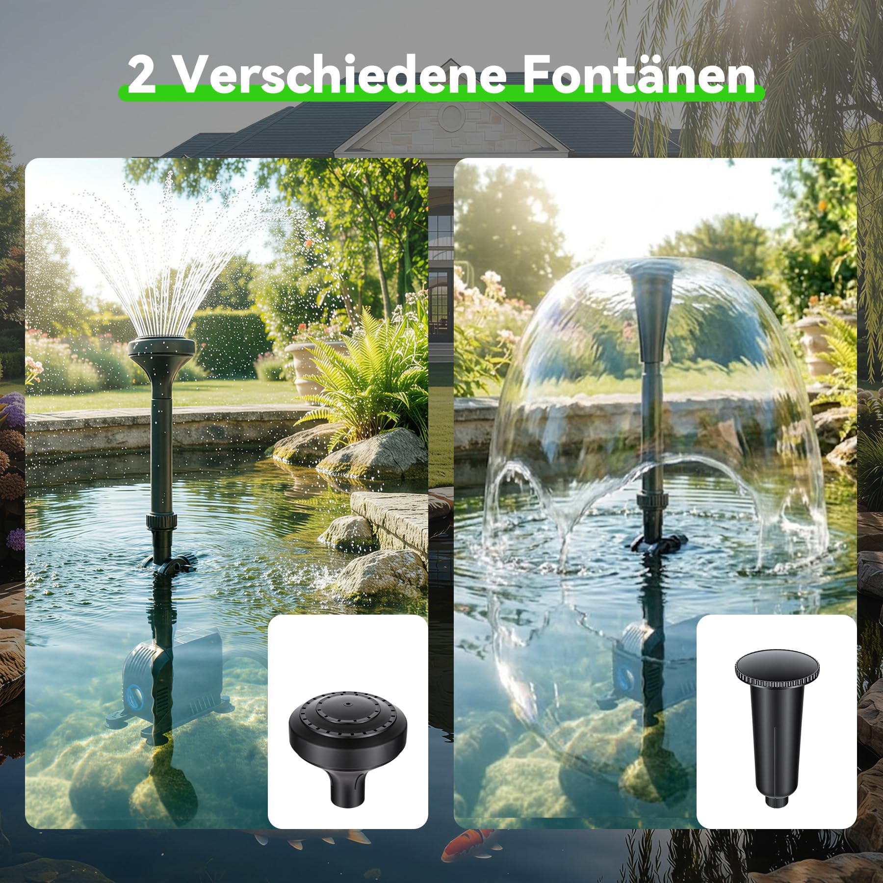 2500L/h 45W Garten Springbrunnenpumpe Teichpumpe Wasserspielpumpe Bachlaufpumpe Wasserpumpe Fontäne