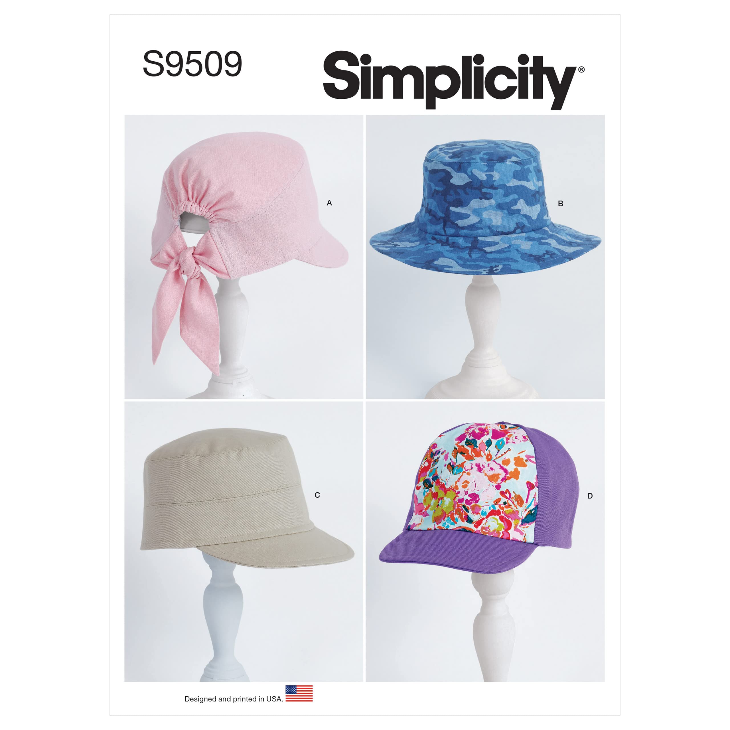 SimplicityChild Hat Sewing Pattern Kit, Code S9509, Sizes Adult XS-S-M-L/Kid's XS-S-M-L, Multicolor