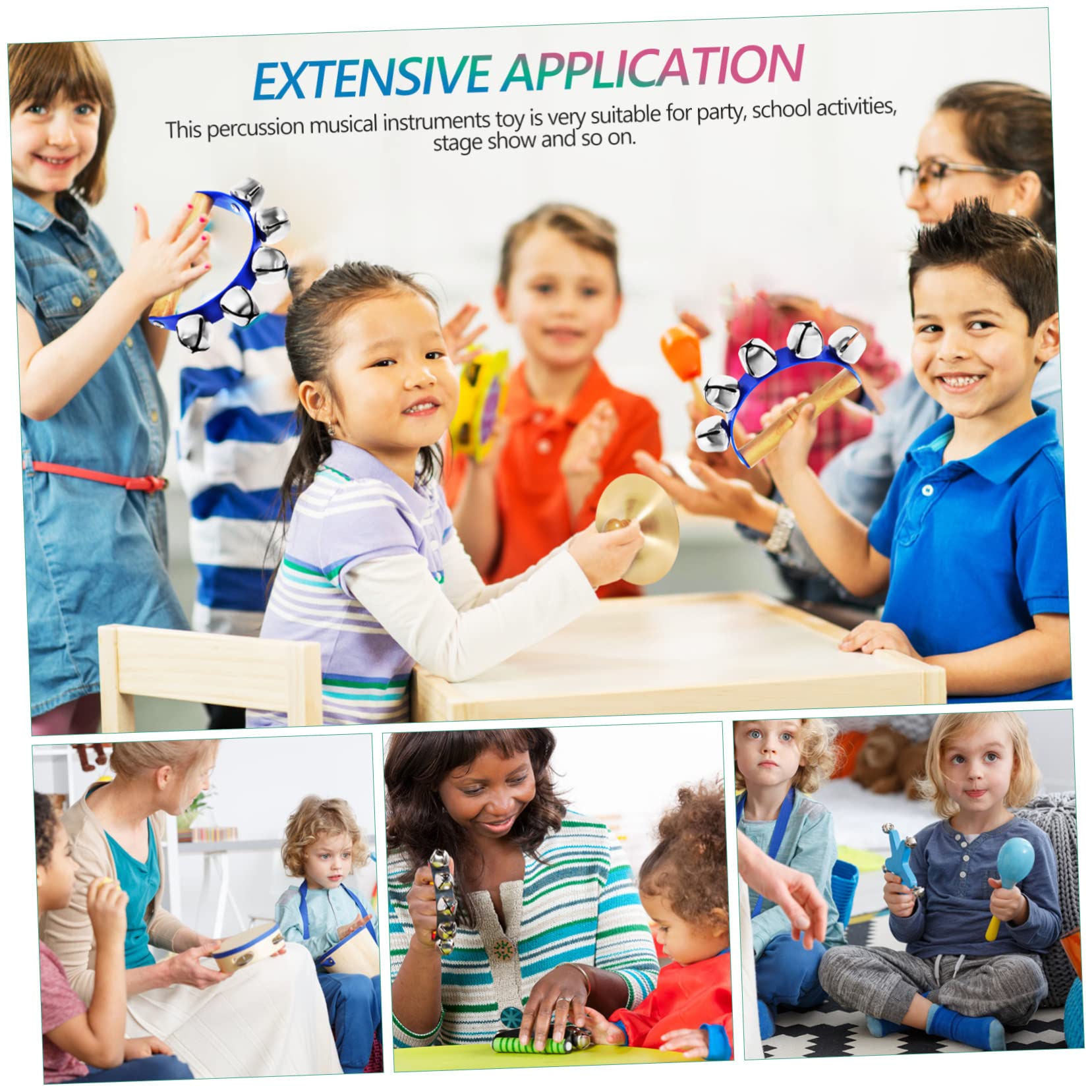 VICASKY 3pcs Early Educational Musical Instrument Boys and Girls Sleigh Bell Hand Cymbal Wooden Handle Hand Bell Child Percussion Instrument