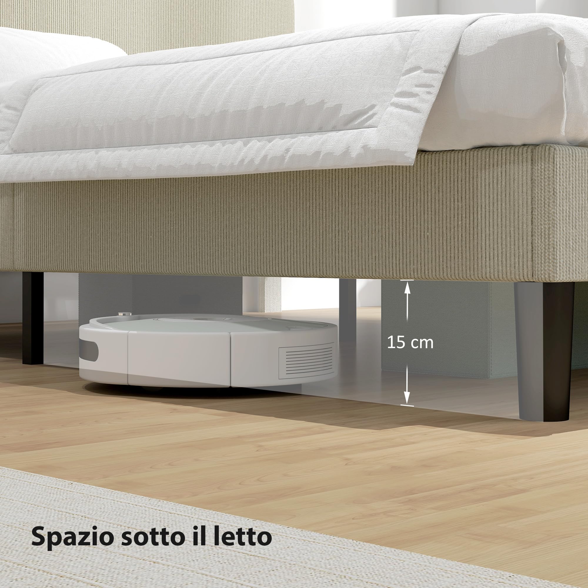 HOMCOM Struttura Letto Matrimoniale Doghe in Legno 140x200 cm Grigio Chiaro | Testiera Regolabile in Altezza, Imbottita in Velluto a Coste, Letto Matrimoniale per Camera da Letto, Montaggio Facile