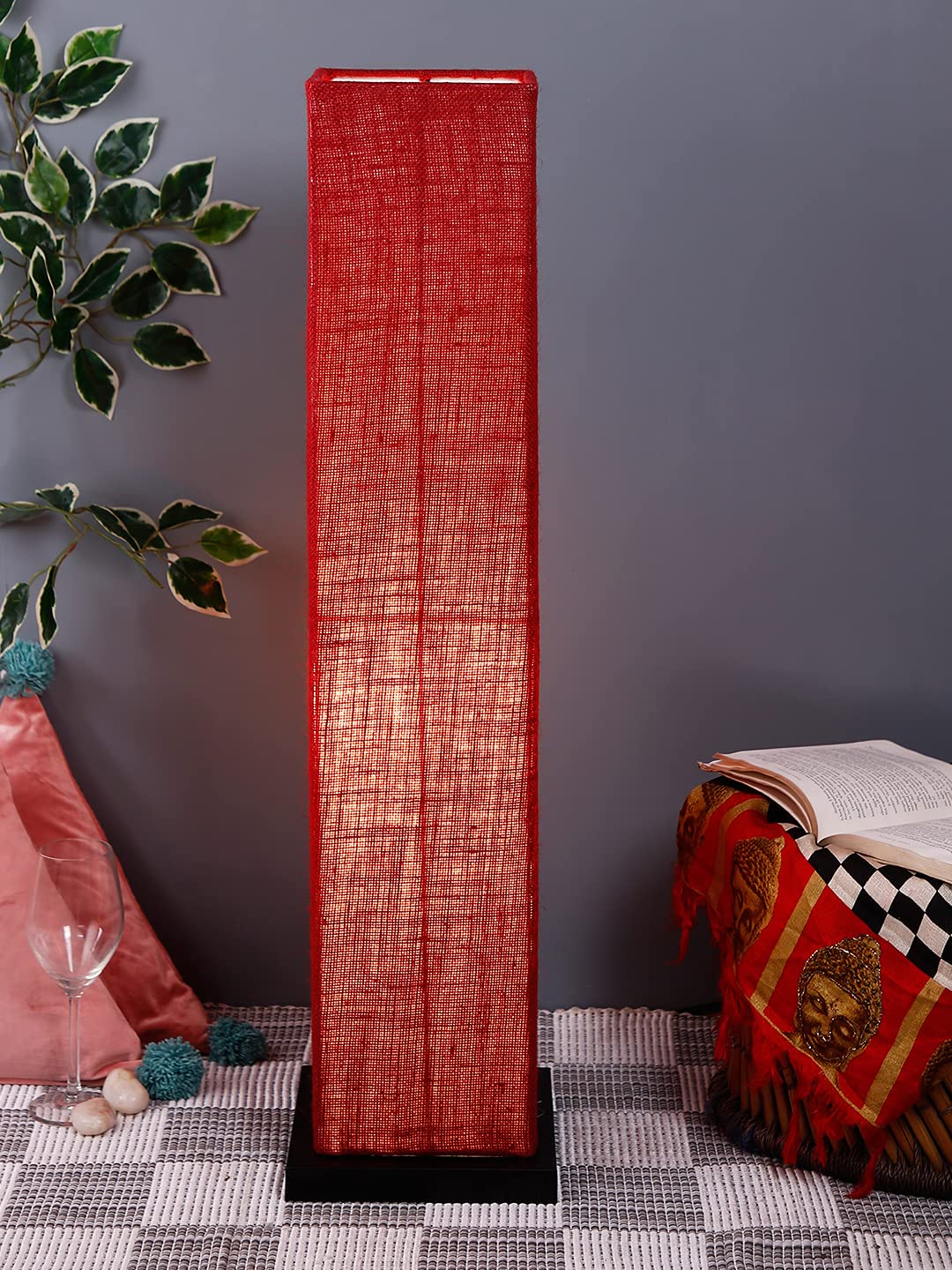 Maroon Jute Square Shade Floor lamp with Black Wood Base .(Maroon,Jute) 38-image-4