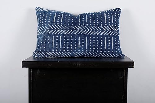 Miniatura 2 de Trade Star Funda de cojín lumbar gruesa 100% algodón, funda de almohada decorativa índigo, funda de almohada tribal para decoración de granja (14 x