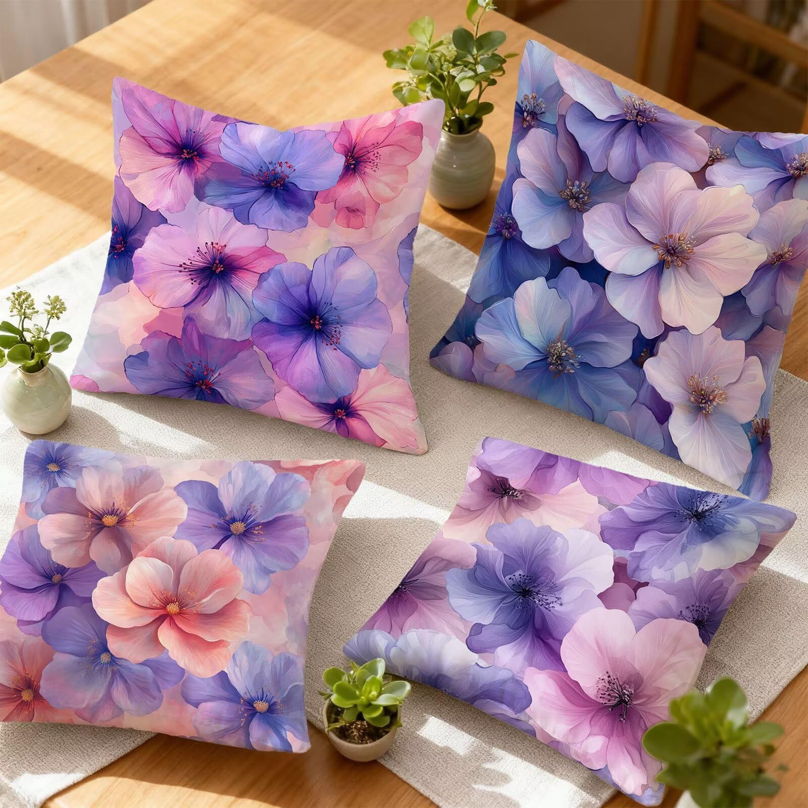 Violet Housse Coussin 60x60 Rose Taie Oreiller 60x60 Lot de 4 Super Doux Protege Oreiller 60 x 60 Decoration Automne Taie D'oreiller Carrées Coussin Canape, pour Maison Chambre Canapé Chaise E - 667