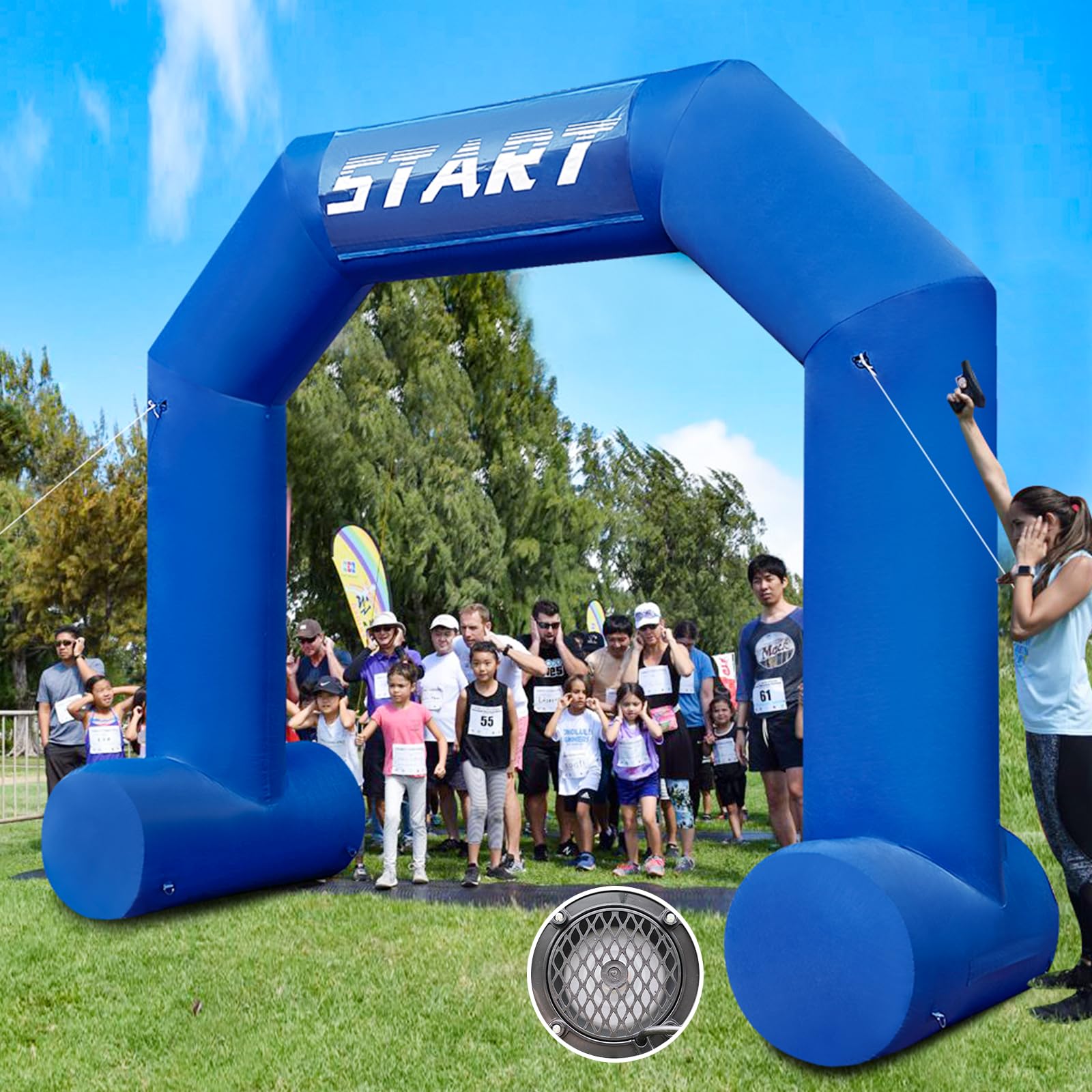 13Ft Inflatable Arch Blue with Start Finish Line Banners Inflatable Archway with Powerful Blower Outdoor Hexagon Blow up Arch for Marathons, Fundraisers, Outdoor Advertising Commerce