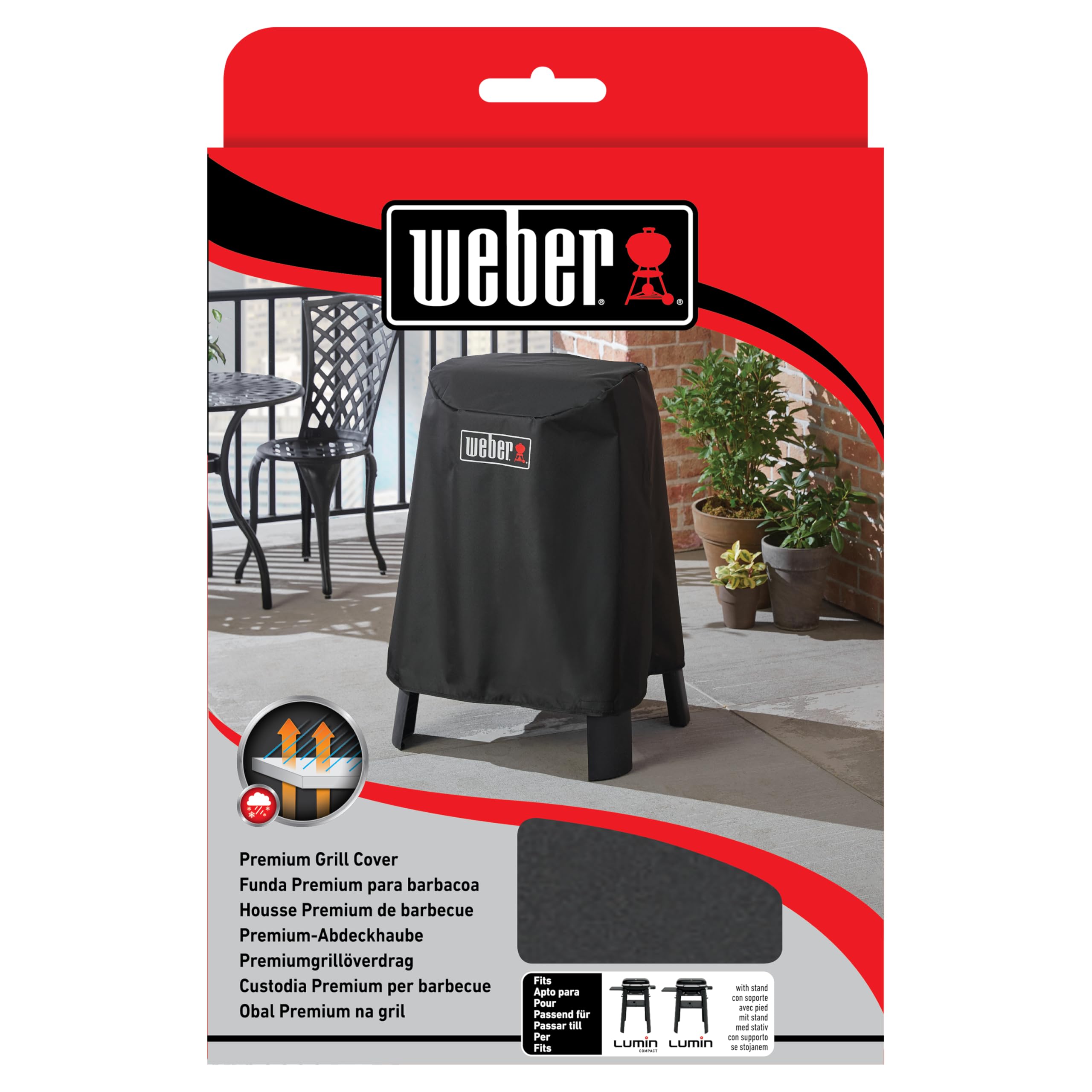 Weber Premium Grillabdeckung | Für Lumin Elektrogrill mit Stand, wasserdichtes UV-beständiges Material, strapazierfähiges Polyester mit Kordelzug