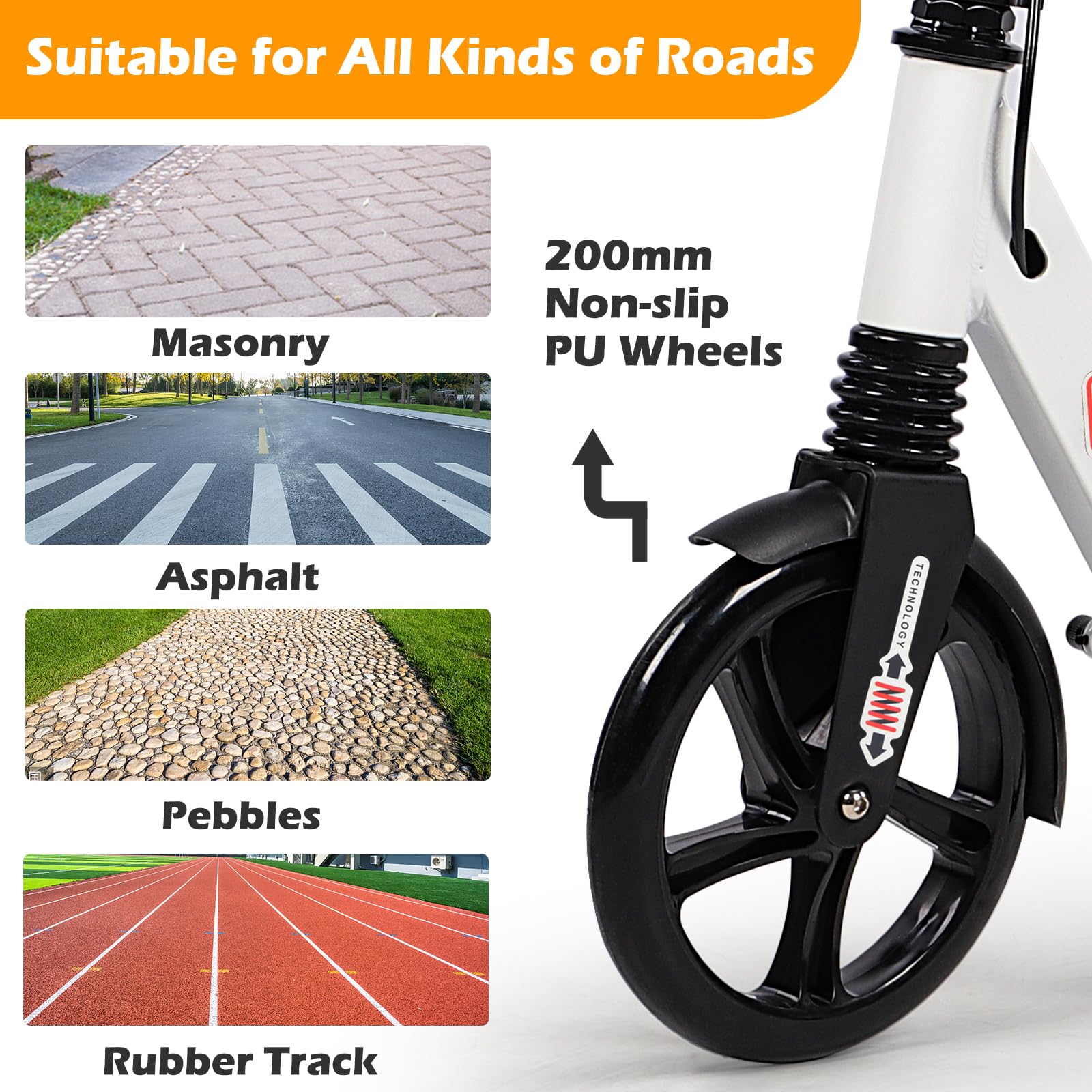 Patinete Plegable para Adultos con Ruedas 200 mm Frenos Disco Altura Ajustable