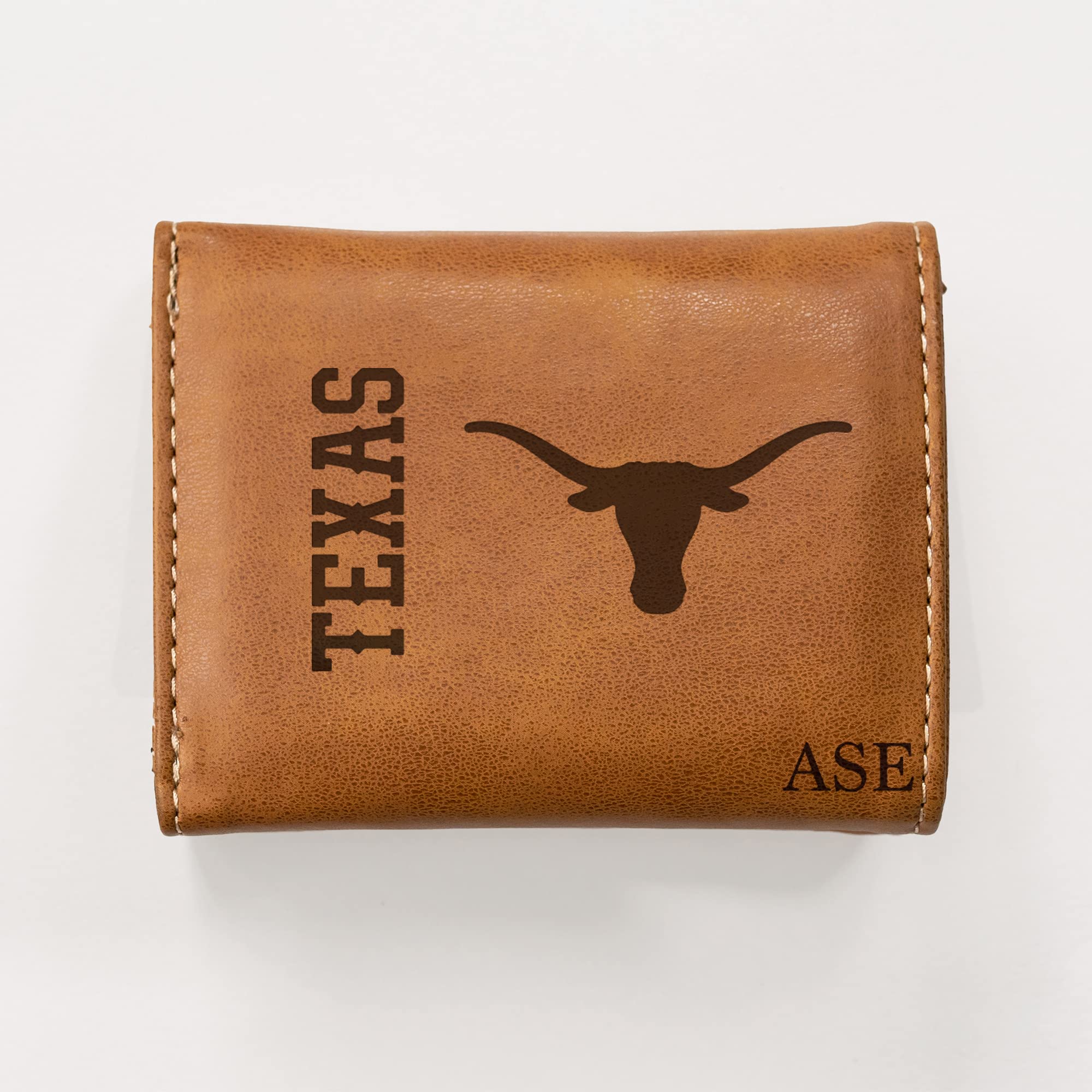 Rico Industries NCAA Texas Longhorns Brown Personalized-Custom Laser Engraved Tri-fold Wallet - Slim Wallet