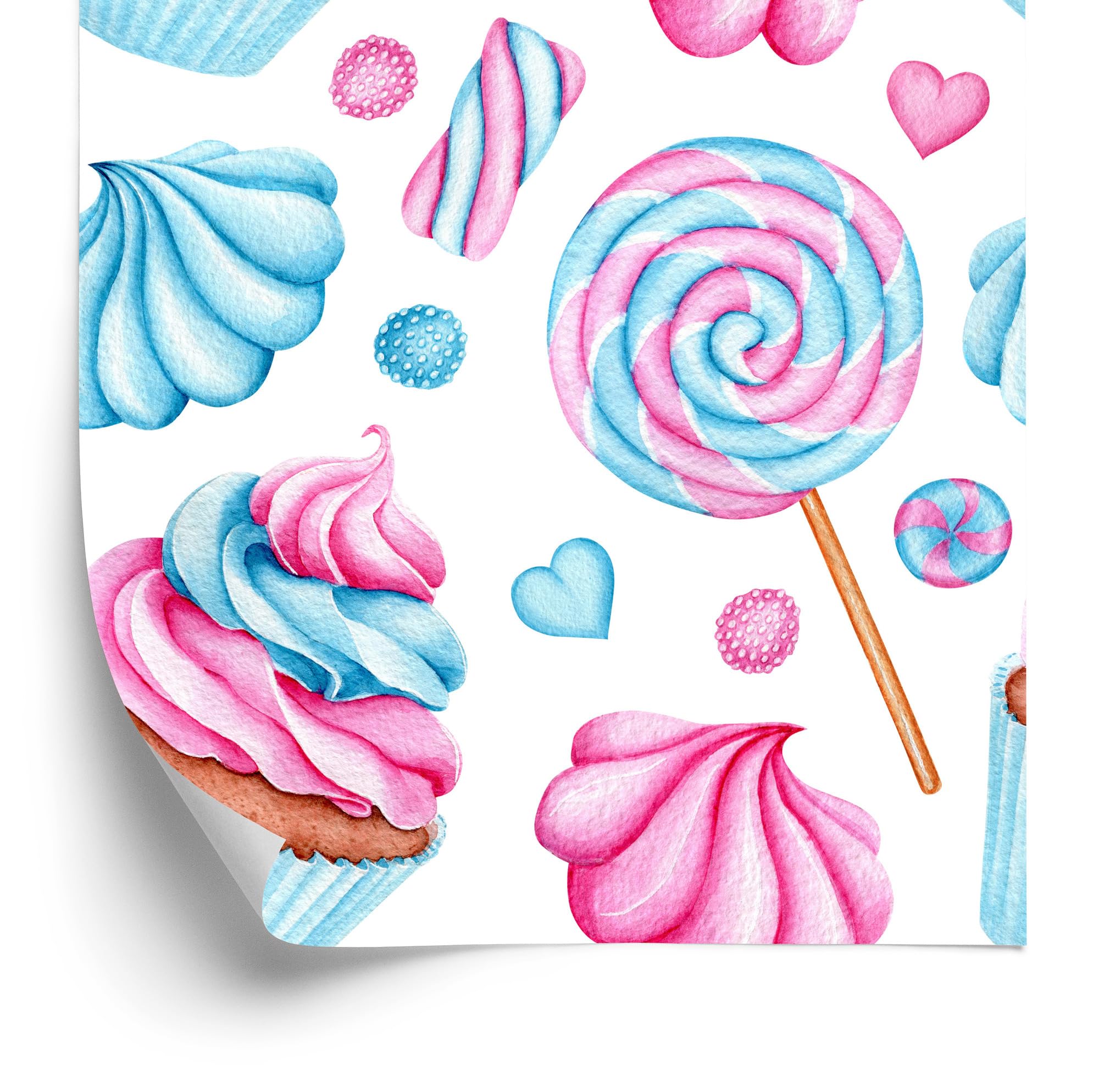 Vliestapete Bunte Cupcakes und Lollis 50 x 1000 cm | Appetitliche Genussdarstellung; Lebendige Küchenkulisse; Frischer Farbakzent; Kleister im Set