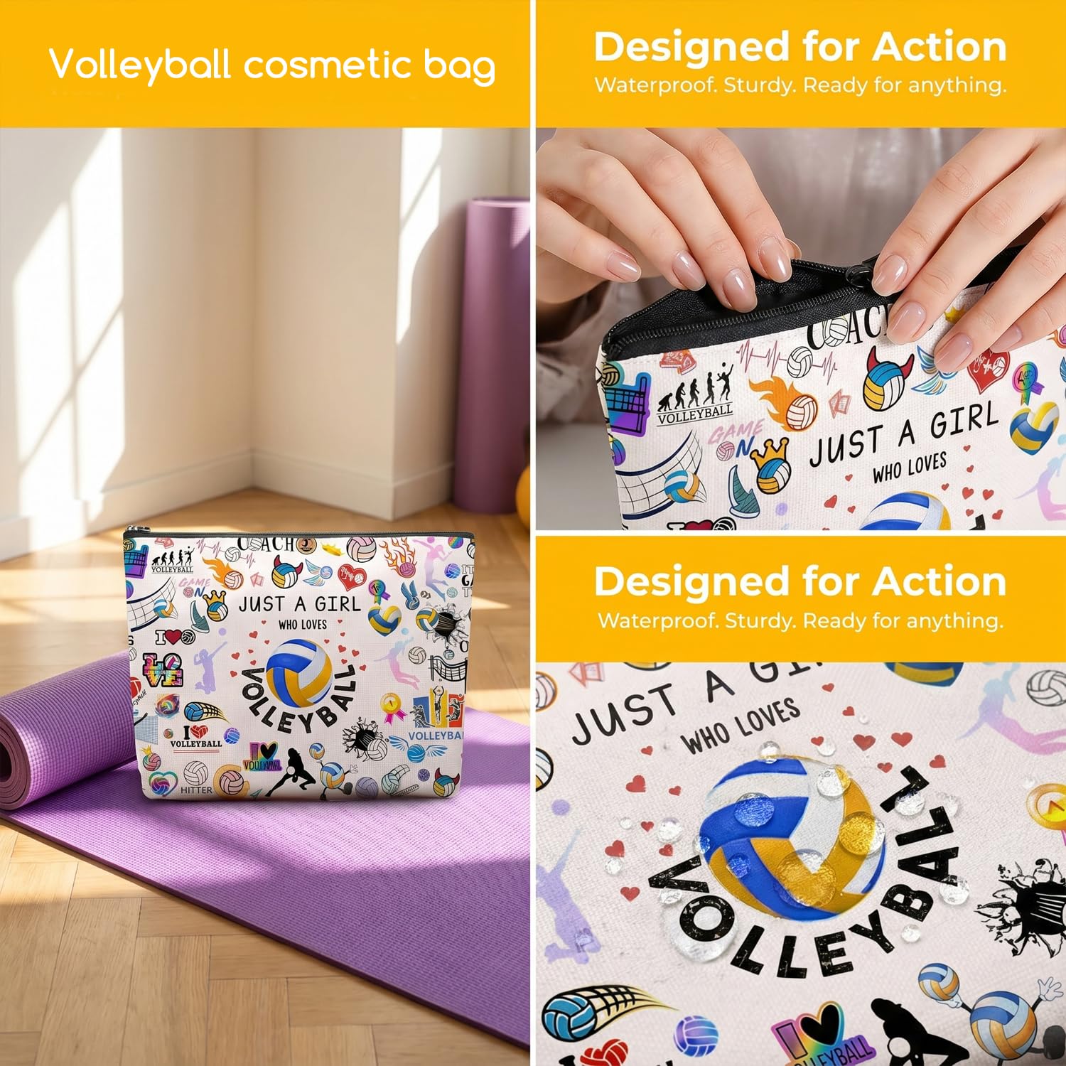 Borsa Cosmetica Da Pallavolo Da 1 Pezzo E Portachiavi Da 1 Pezzo, Stampa Fronte-Retro, Grande Capacità, Custodia Portatile Per Viaggi E Fitness, Ciondolo Decorativo Per Zaino Sportivo.