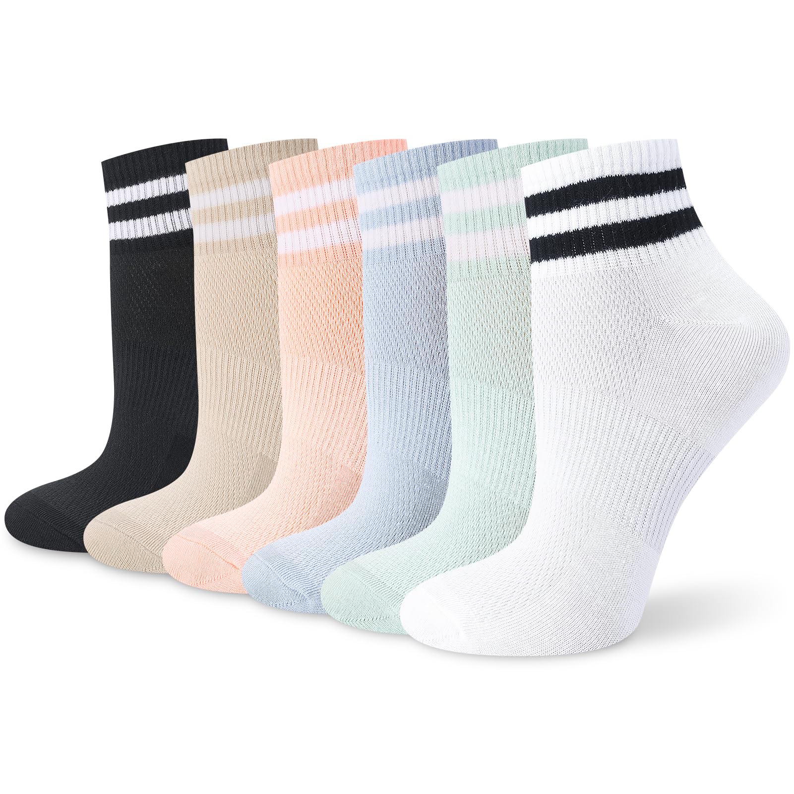 Utensilsto 6 Paar Socken Damen 35-38 Sneaker Socken Bunte Sneakersocken Retro Kurze Tennissocken Sportsocken Baumwollsocken mit Streifen Motiv Kurzsocken für Tenniss Sport Lauf Arbeit (Bunt)