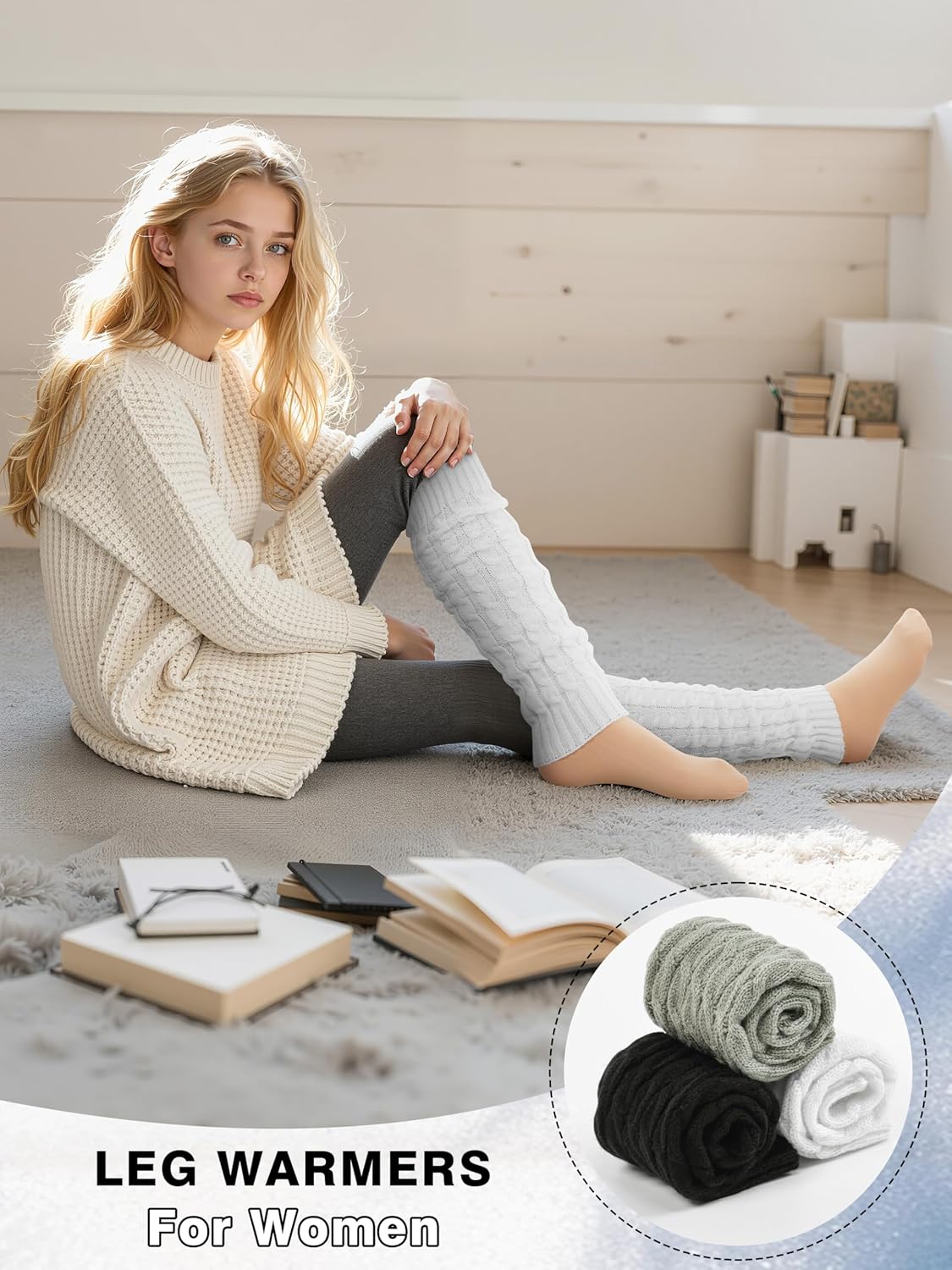 6 Pairs Winter Leg Warmer for Women Skating Leg Warmer Sets Girls Knitted Long Boot Socks Ankle Warmers for Sports - Image 4