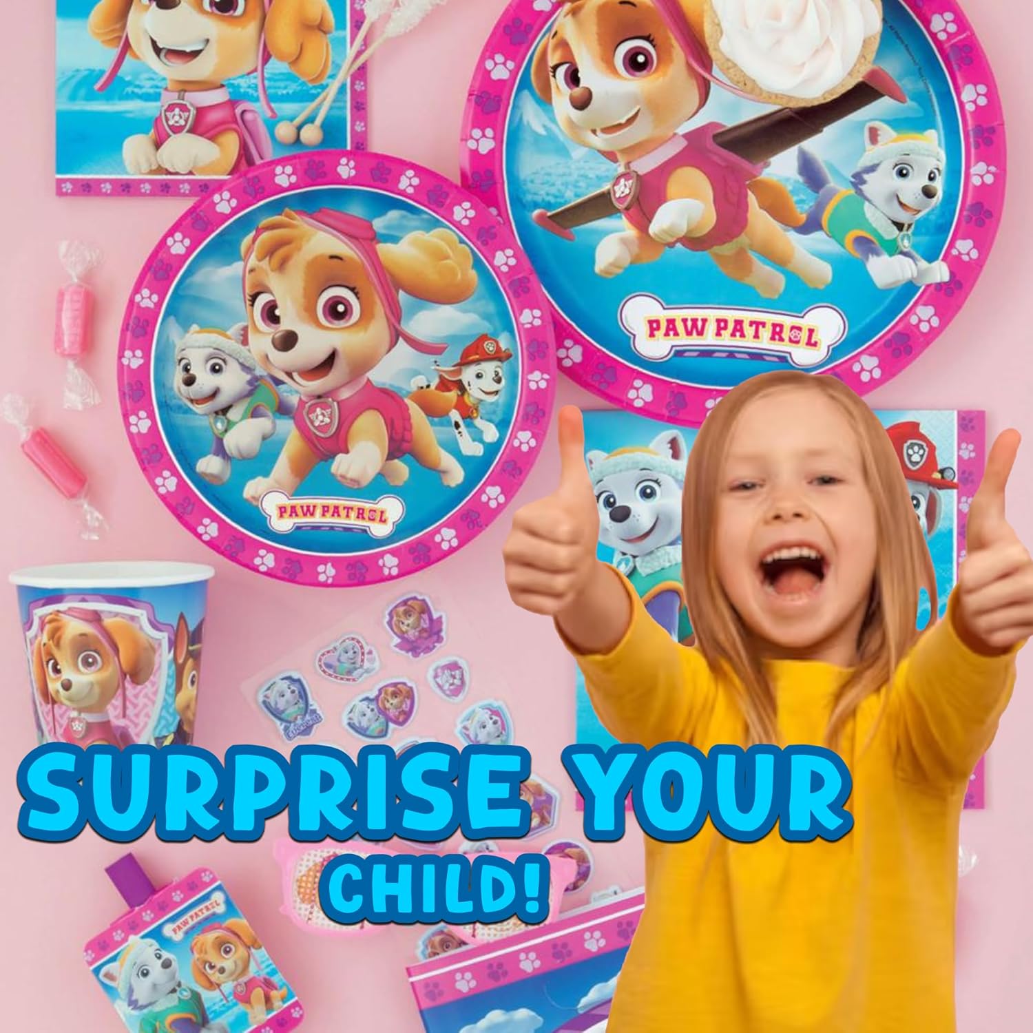 Unique Paw Patrol Girl Party Hats 16 Party Hats with Celebrate With Me Sticker | Kids Birthday Party Supplies