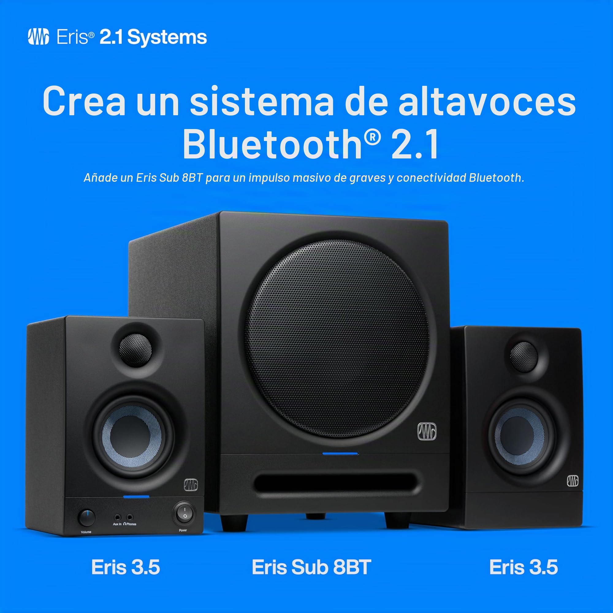 PreSonus Eris 3.5 Gen 2, Altavoces Activos de Escritorio 3.5" para Multimedia, Juegos, Producción Musical de Calidad Estudio, Potencia 50 W