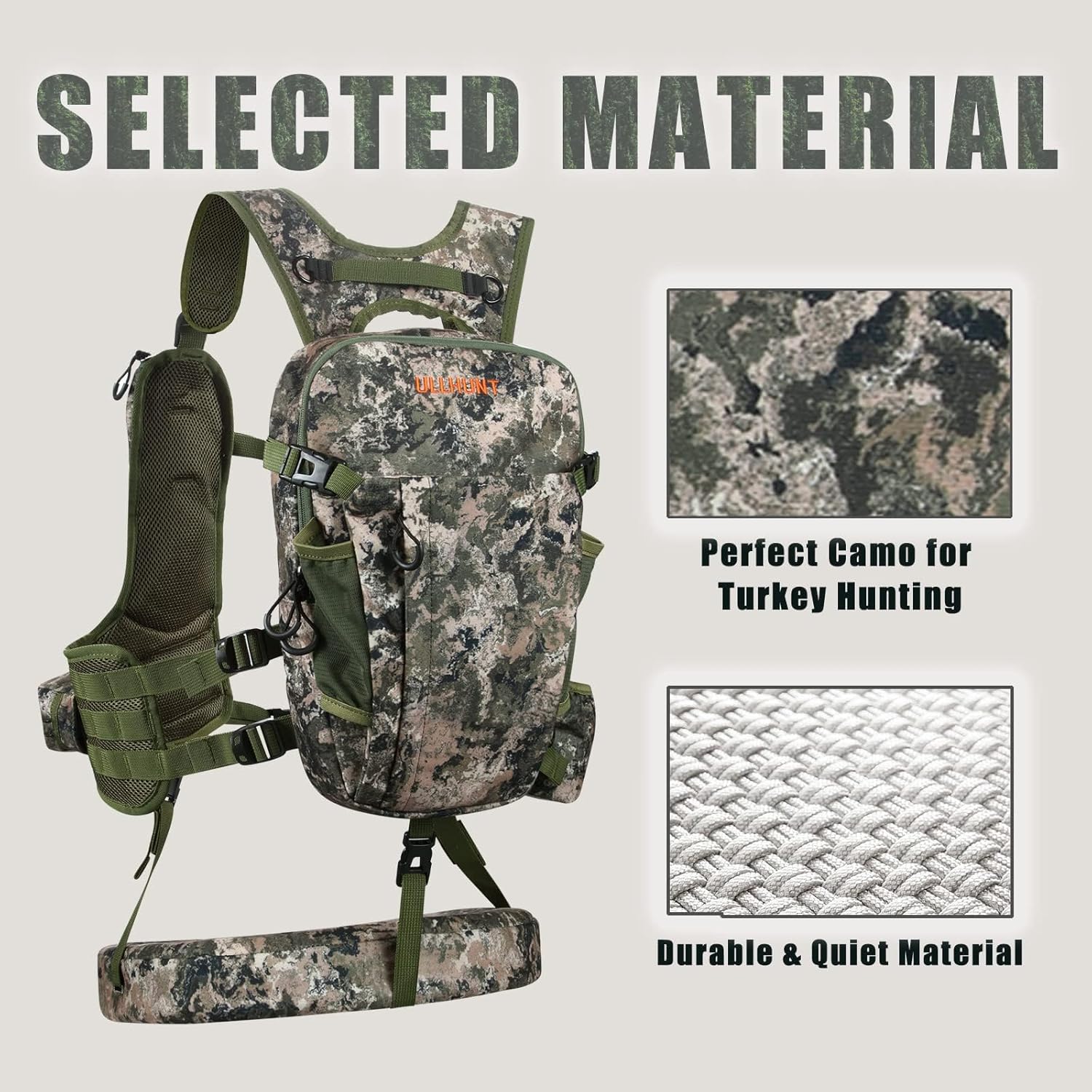 Turkey Vest with Seat - Lightweight Adjustable Hunting Vest, 3-inch Cushion, Ample Storage with Multiple Pockets