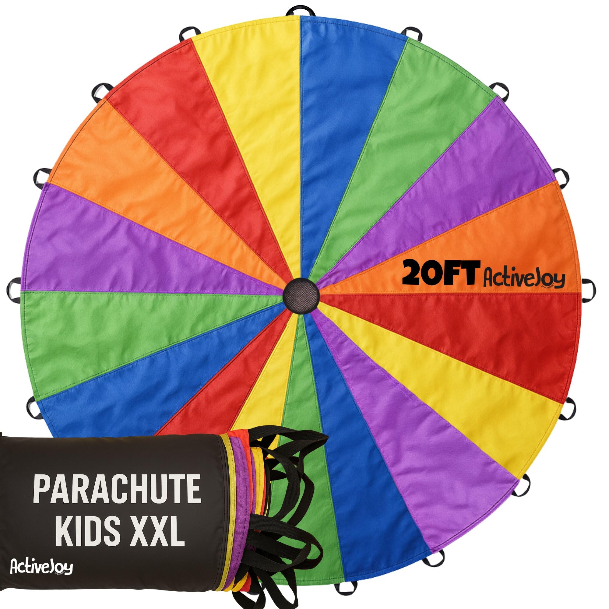 Activejoy - Parachute for Kids - 8ft /12ft / 16ft / 20ft / 24 ft / 30ft - Rainbow Parachute Toy with Handles - Great for Gym Class, Field Day &amp; Outdoor Games