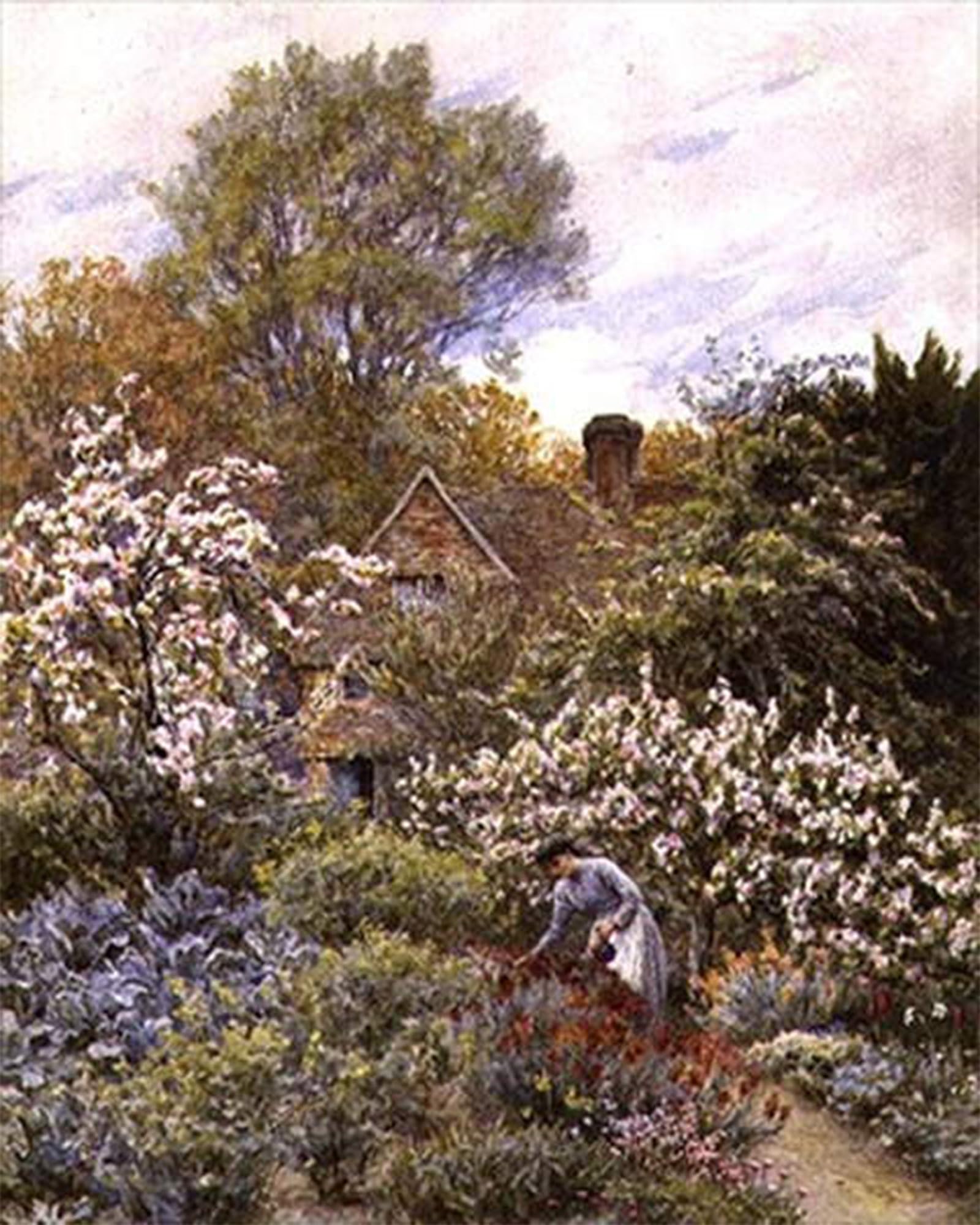 SERENDIPITP Vintage Picture Print on Canvas Wall Art Poster Garden in Spring by Helen Allingham Artwork Print Poster for Wall Decor 60x90cm