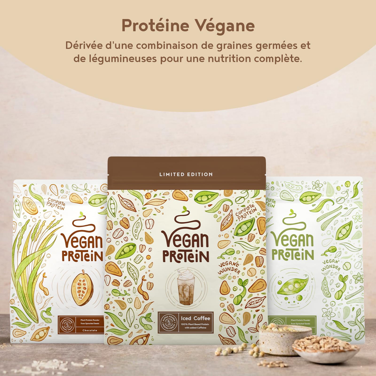 LIMITED EDITION Vegan Proteine en Poudre [600g] | Café Crème | 18g Protein | Pois, Riz & Tournesol | Pre/Post Workout Proteines Musculation | Protéine Powder | Shake de Protéines | Alpha Foods
