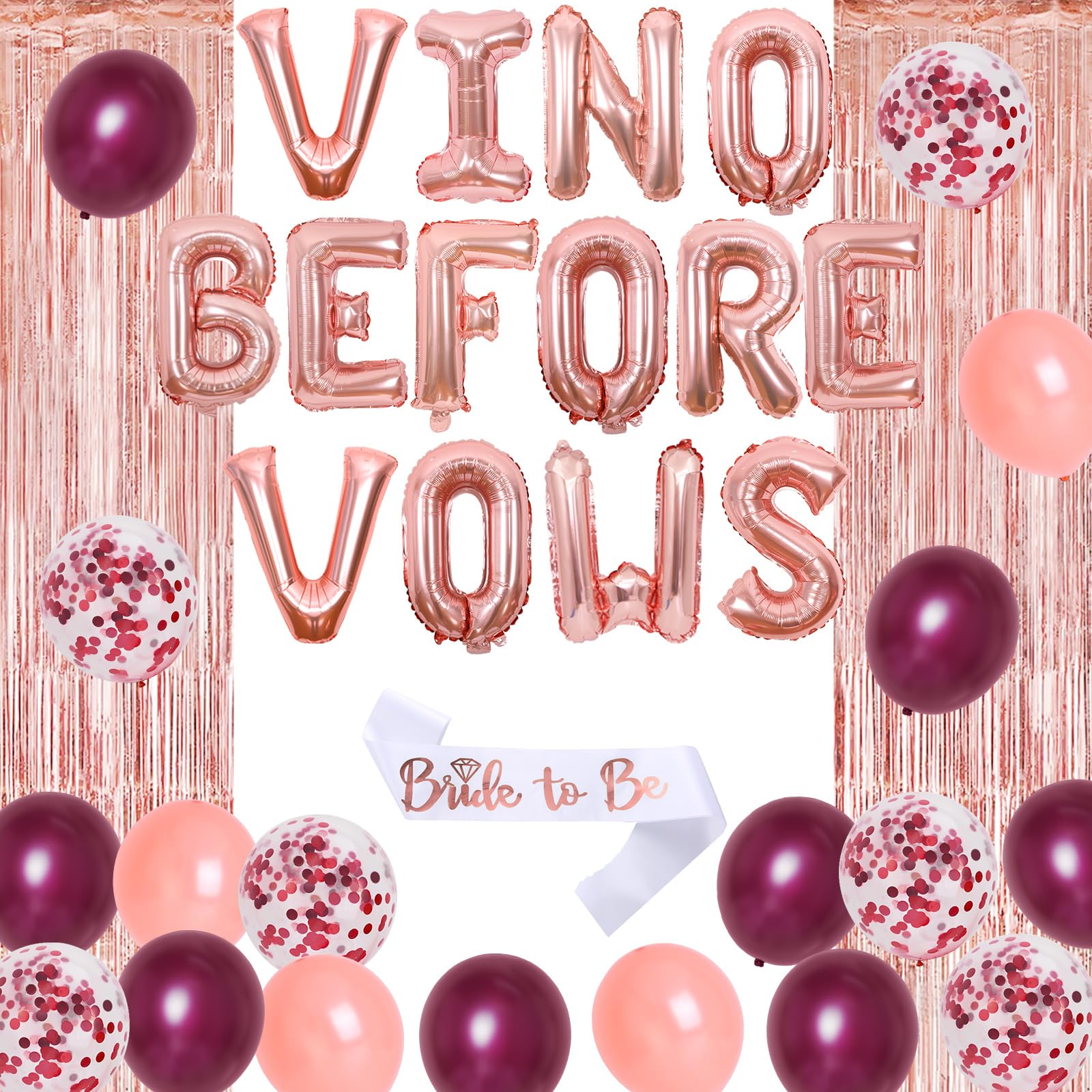 Tema del vino Despedida de soltera Decoraciones con Vino Antes de los votos Globo Banner Novia para ser Sash Botella de champán Vidrio Anillo de diamante Globo de aluminio