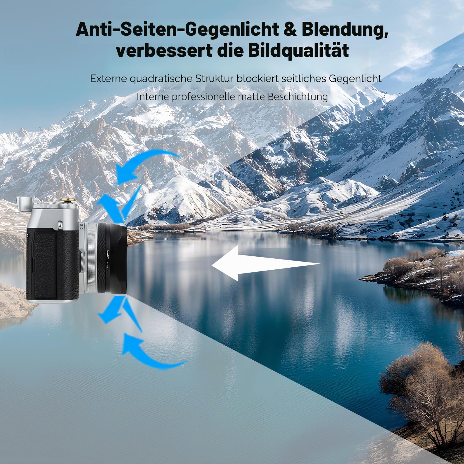 Haoge LH-X200B Gegenlichtblende aus Metall mit 49 mm Adapterring und Metallkappe für Fujifilm X100VI Fuji X100V X100F X100T X100S X70 Kamerazubehör schwarz