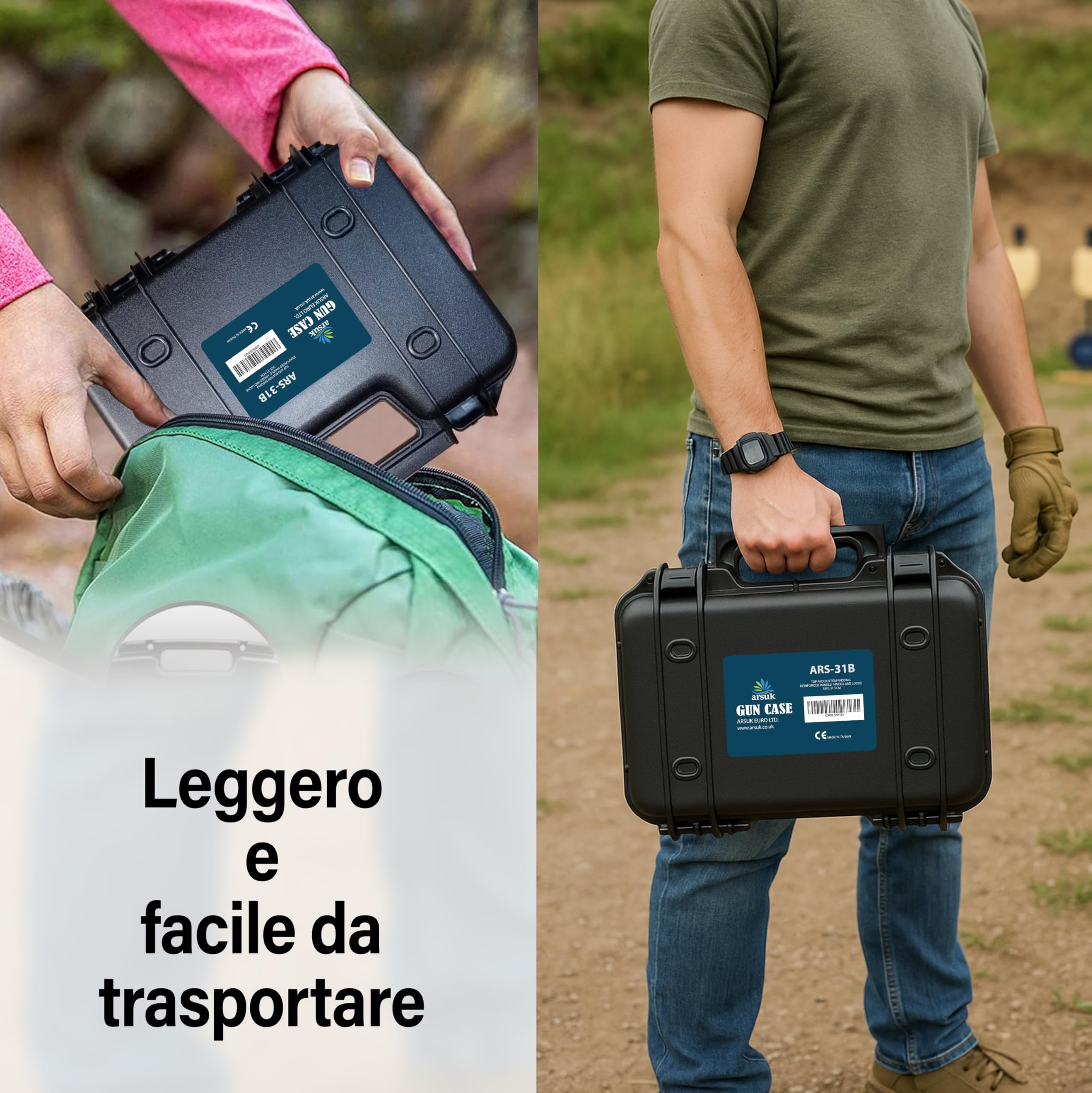 ARSUK Custodie dure, plastica portapistole per fucili Pistola con Protettiva interno Schiuma Facile da trasportare (31 cm Cassa-Nero)