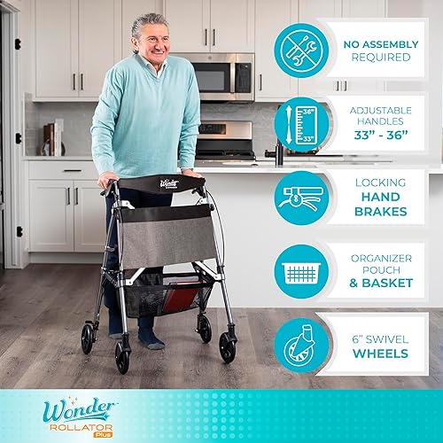 Miniatura 5 de Stander Wonder Andador Plus, Andador plegable de movilidad rodante ligero, Andador EZ Fold-N-Go para personas mayores y adultos, ruedas de 6