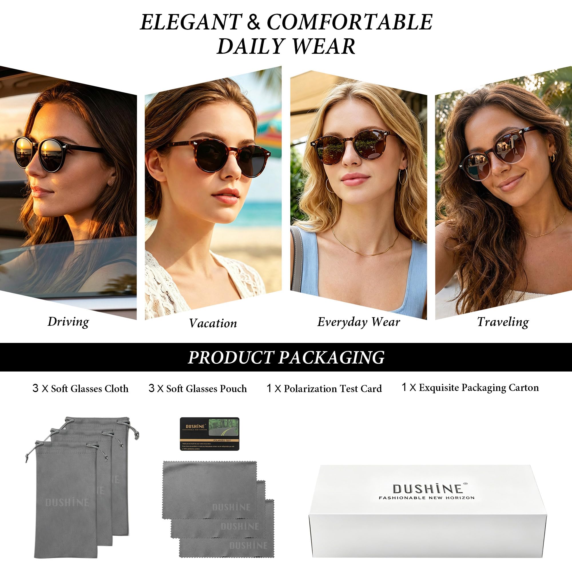 DHSHINE Occhiali da sole polarizzati rotondi classici da donna, stile vintage, protezione UV400 (confezione da 3)