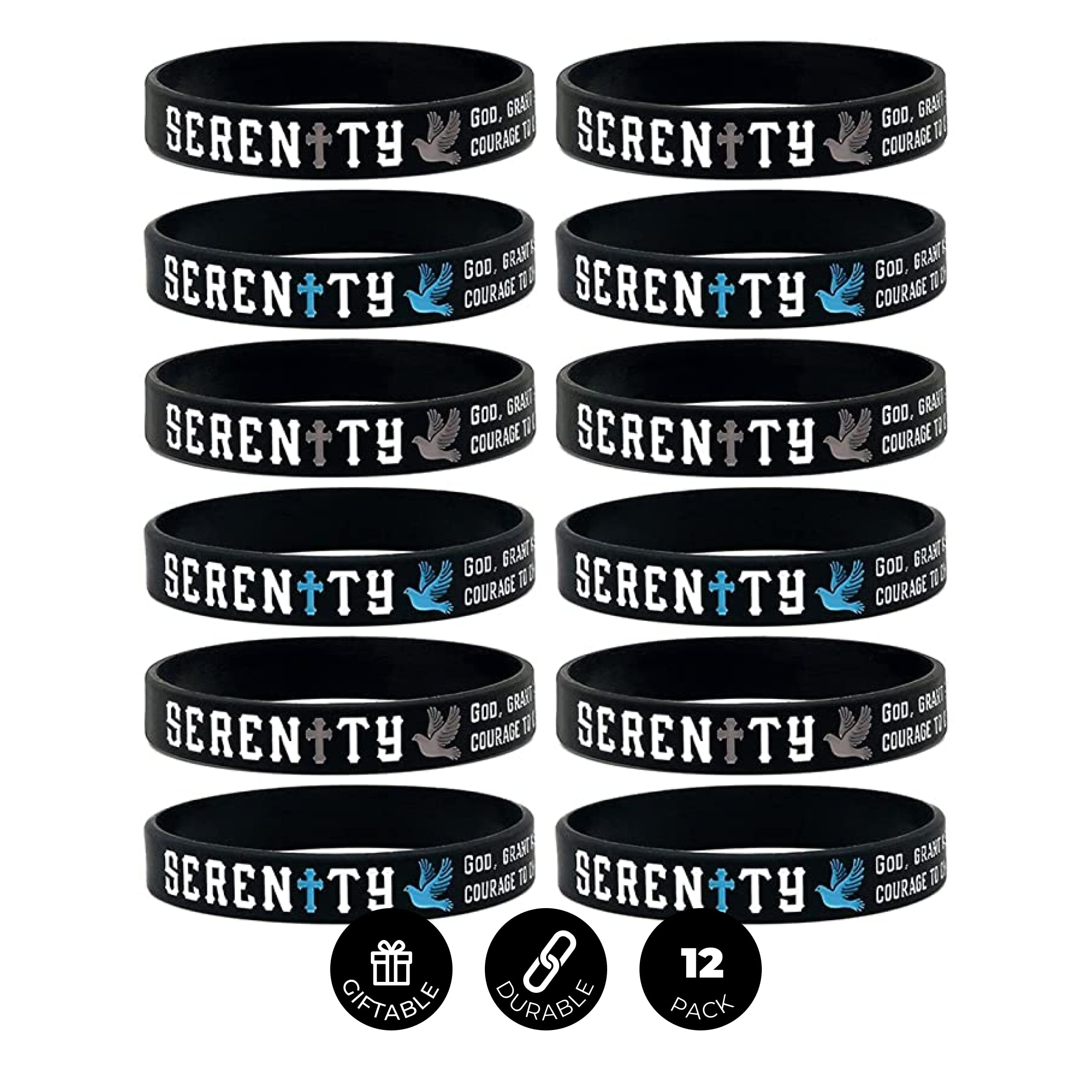 Ezekiel Gift Co. (12-Pack) Serenity Prayer Silicone Wristbands Bulk Pack of 1 Dozen Bracelets