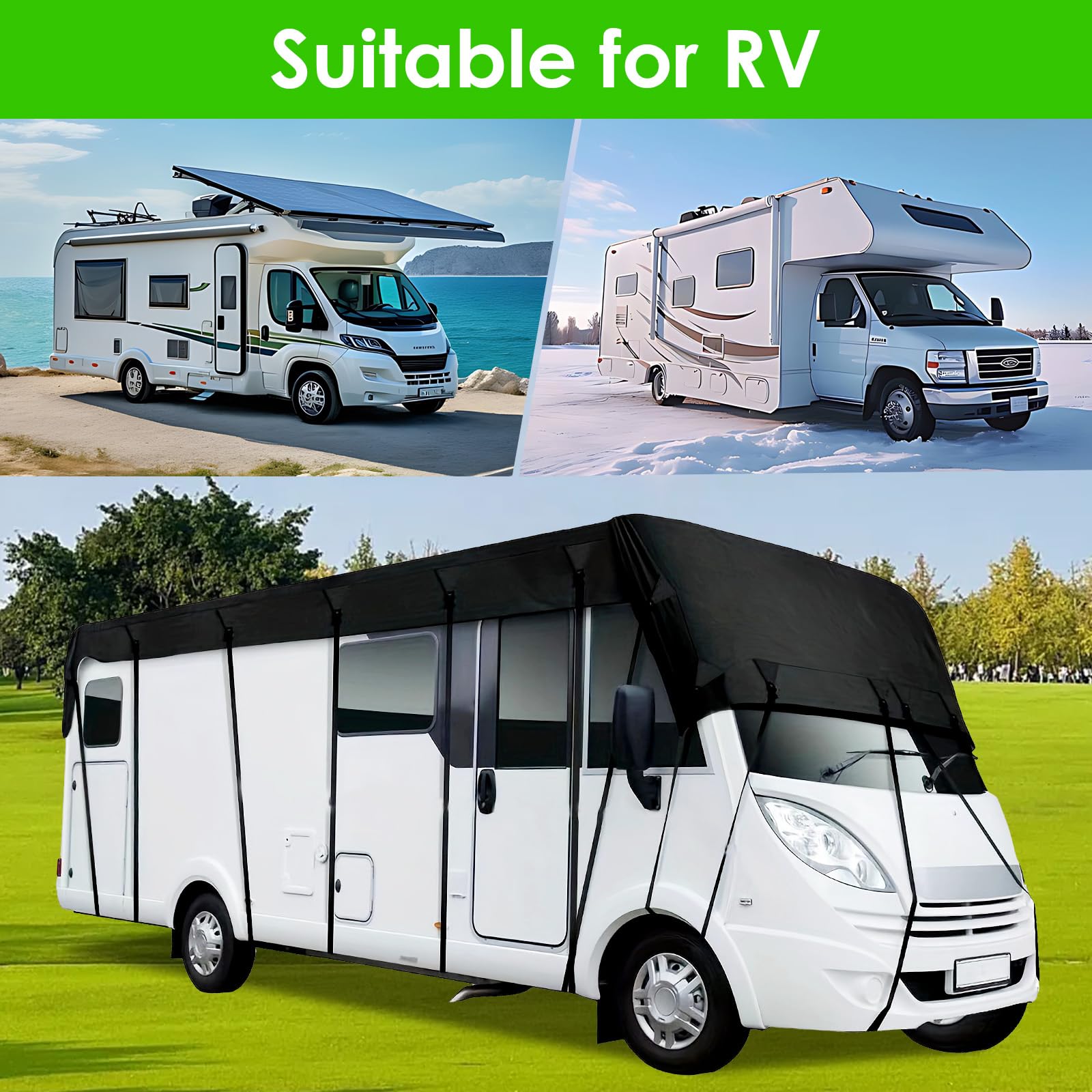 Funda para caravana, ajuste universal, tela Oxford 210D, impermeable, cubierta protectora transpirable para autocaravana, lona protectora UV con correas retráctiles para viajes de caravana (8,5 m x 3