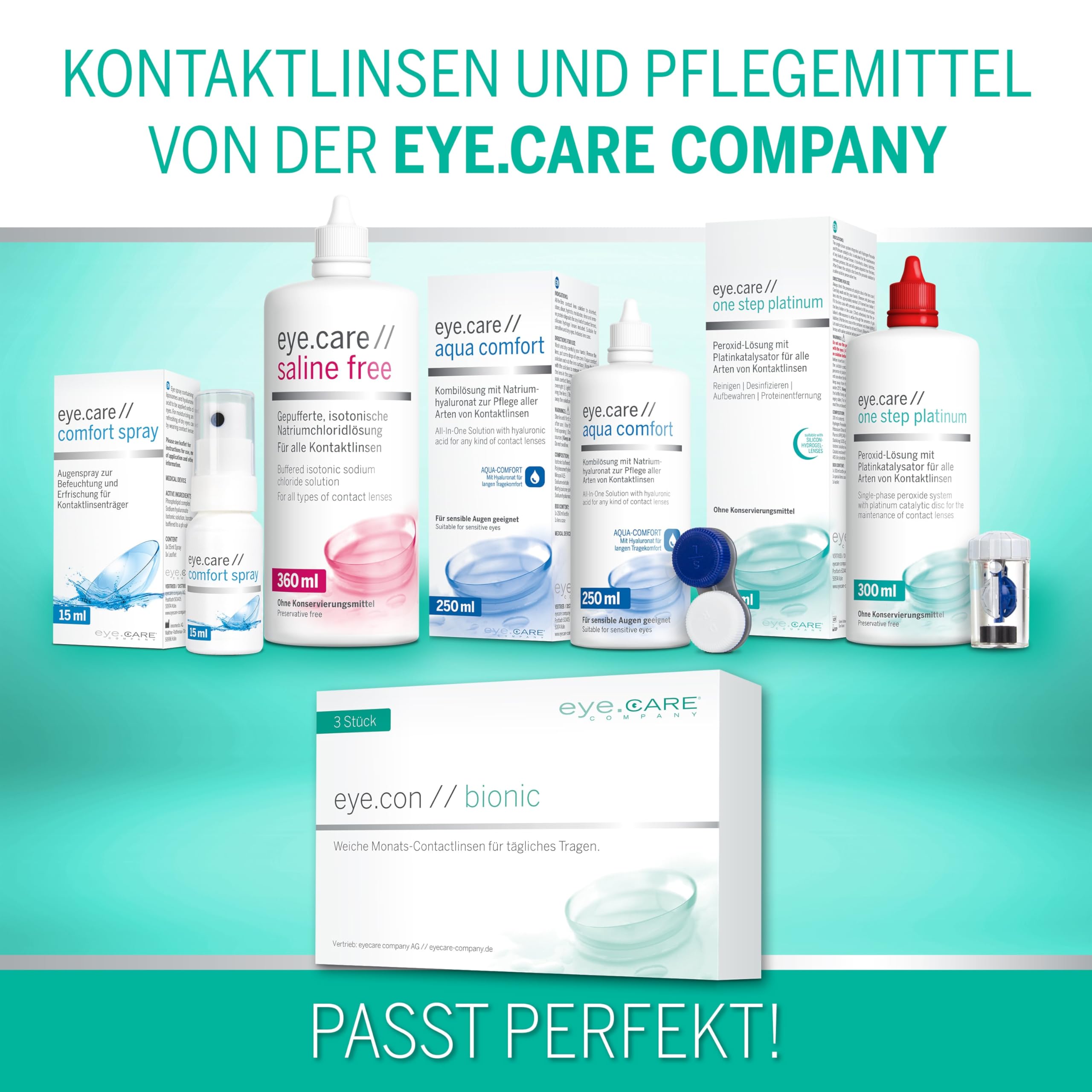 Eye.Con Bionic weiche Monatslinsen aus Bio-Hydrogel mit UV-Schutz – 3 Kontaktlinsen mit hoher Wasserbindung speziell für trockene Augen. Contact Lenses mit schonendem Randprofil für empfindliche Augen
