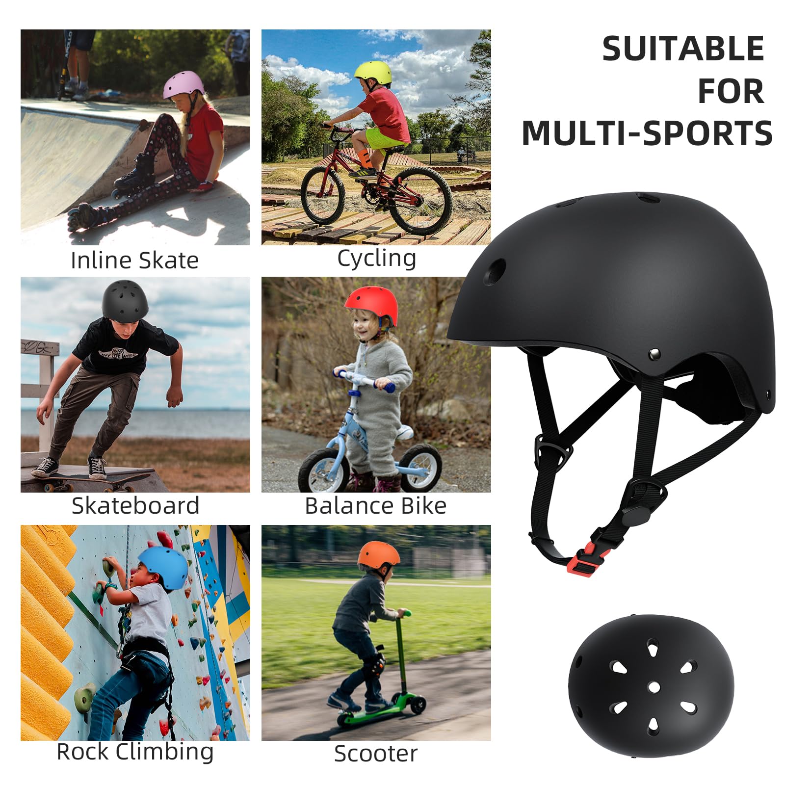 67i Kids Helmet Toddler Bike Helmets for 3-8 Years Old, Black, Small